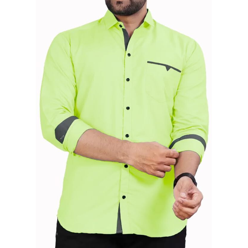 CB-COLEBROOK Men's Regular Fit Solid Spread Collar Cotton Casual Shirt (Medium, Light Green)