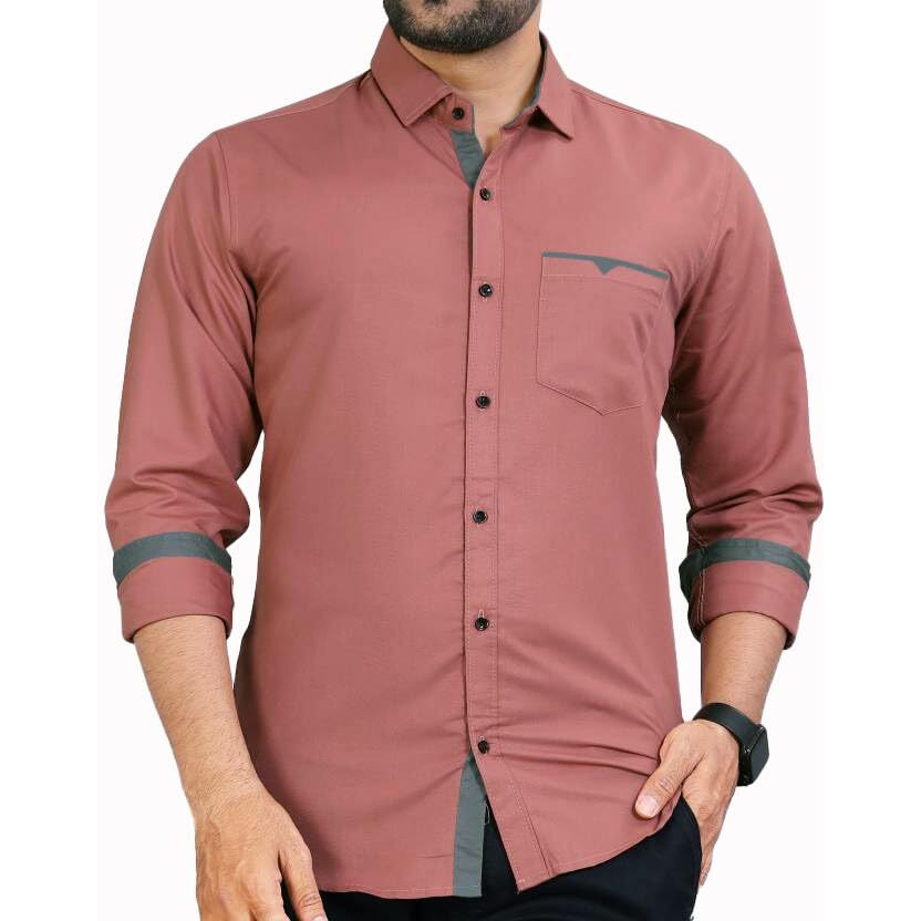 CB-COLEBROOK Men's Regular Fit Solid Spread Collar Cotton Casual Shirt (Small, Dusty Pink)