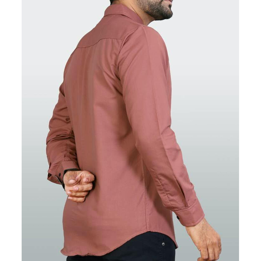 CB-COLEBROOK Men's Regular Fit Solid Spread Collar Cotton Casual Shirt (Small, Dusty Pink)