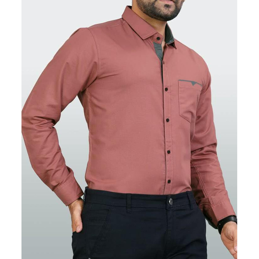 CB-COLEBROOK Men's Regular Fit Solid Spread Collar Cotton Casual Shirt (Small, Dusty Pink)