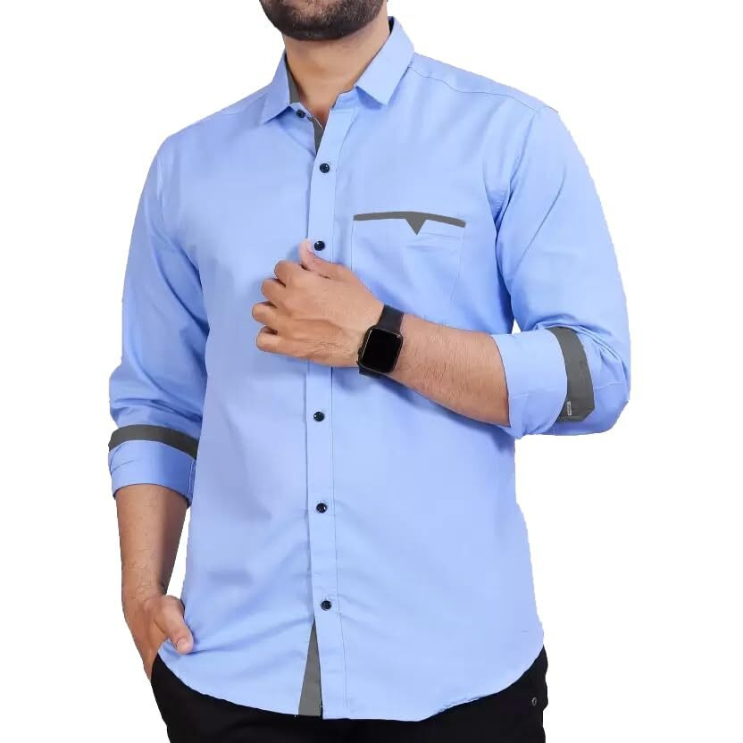 CB-COLEBROOK Men Regular Fit Solid Spread Collar Casual Shirt (X-Large, Light Blue)