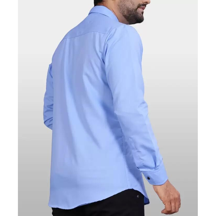 CB-COLEBROOK Men Regular Fit Solid Spread Collar Casual Shirt (X-Large, Light Blue)