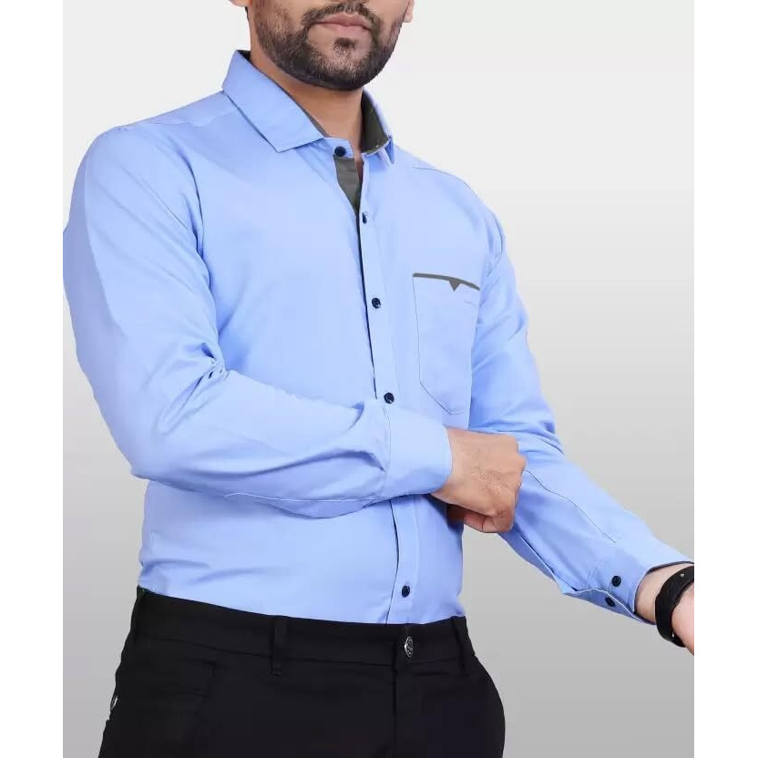 CB-COLEBROOK Men Regular Fit Solid Spread Collar Casual Shirt (X-Large, Light Blue)