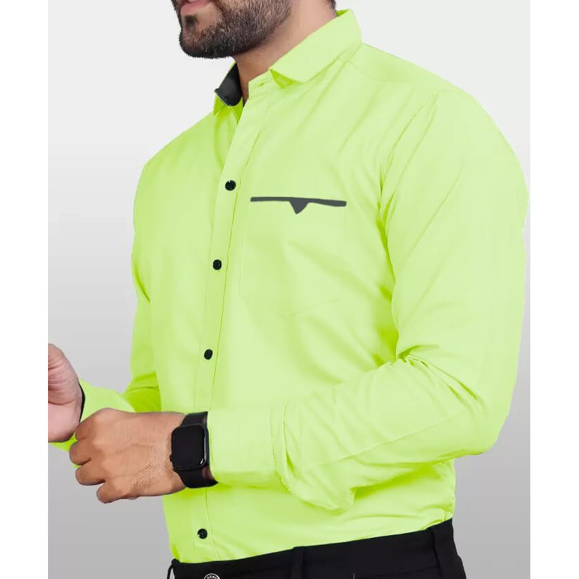 CB-COLEBROOK Men's Regular Fit Solid Spread Collar Cotton Casual Shirt (Large, Light Green)