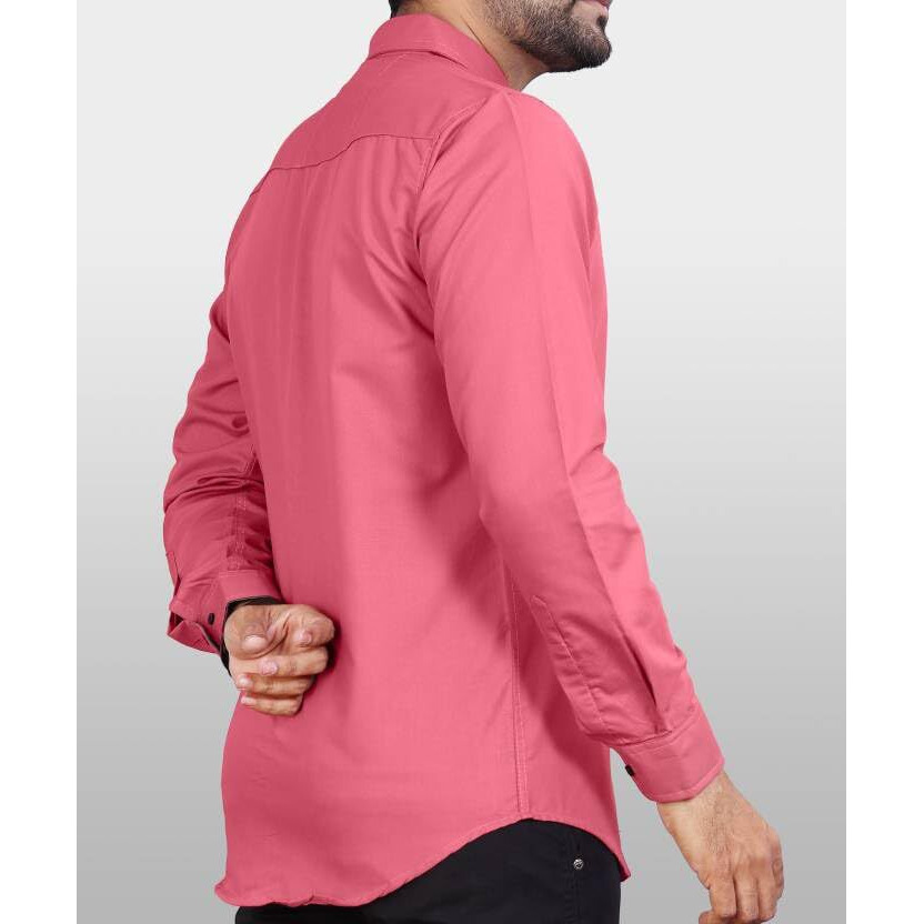CB-COLEBROOK Men Regular Fit Solid Spread Collar Cotton Casual Shirt (Small, Dark Pink)