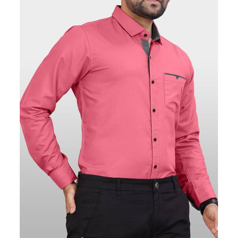CB-COLEBROOK Men Regular Fit Solid Spread Collar Cotton Casual Shirt (Small, Dark Pink)