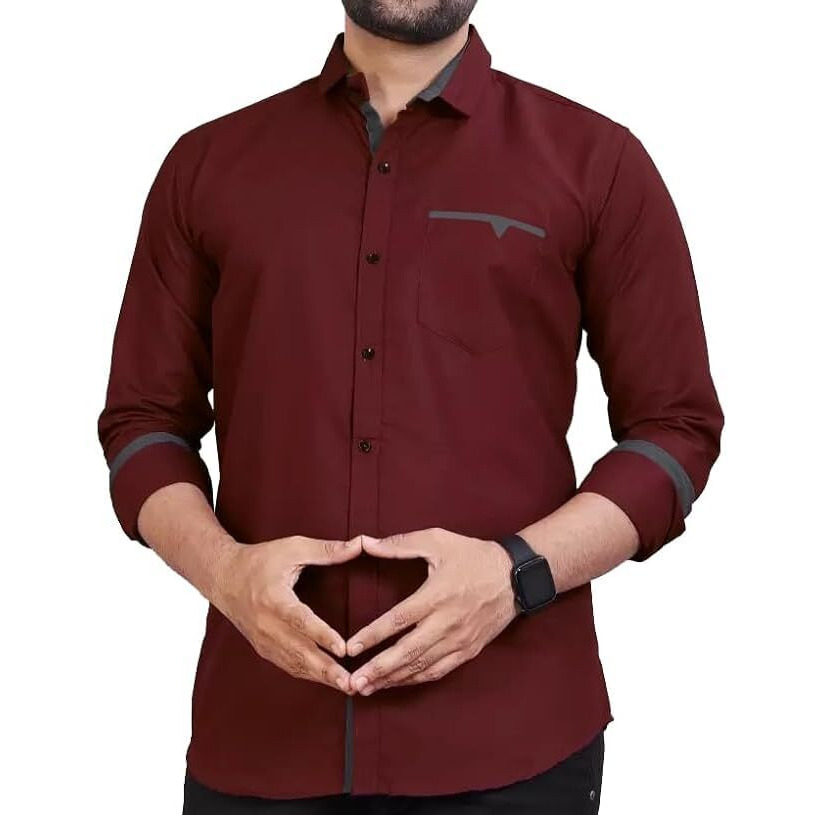 CB-COLEBROOK Men Regular Fit Solid Spread Collar Casual Shirt (Small, Berry Maroon)
