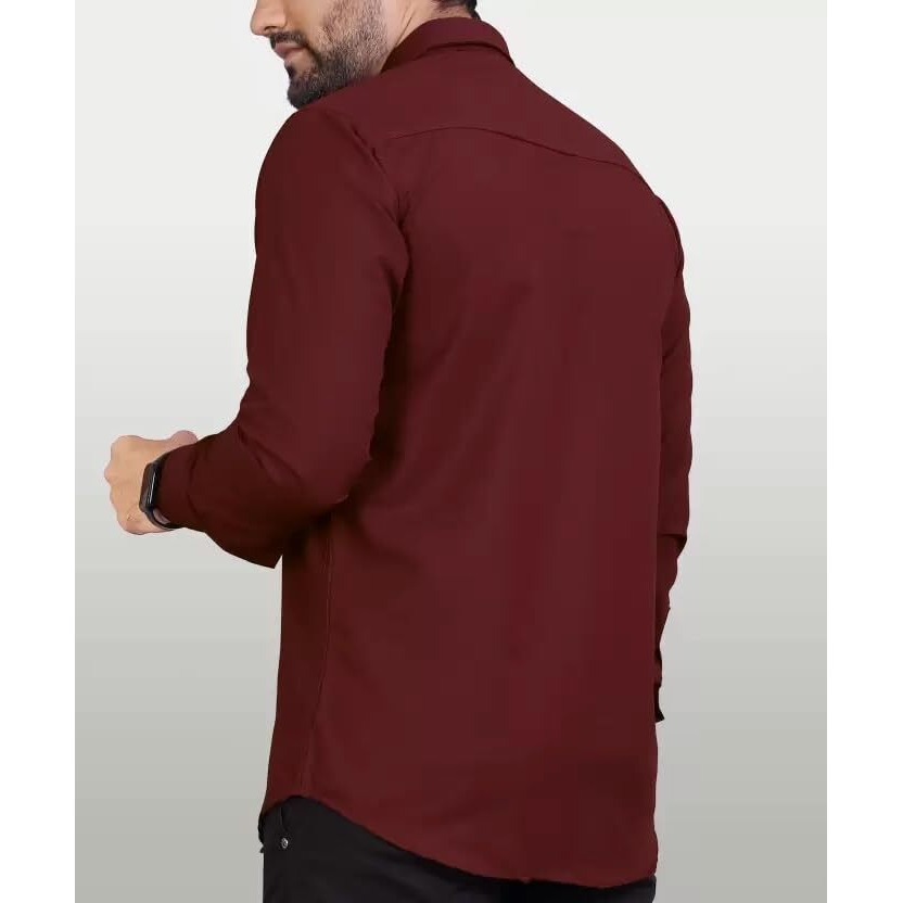 CB-COLEBROOK Men Regular Fit Solid Spread Collar Casual Shirt (Small, Berry Maroon)