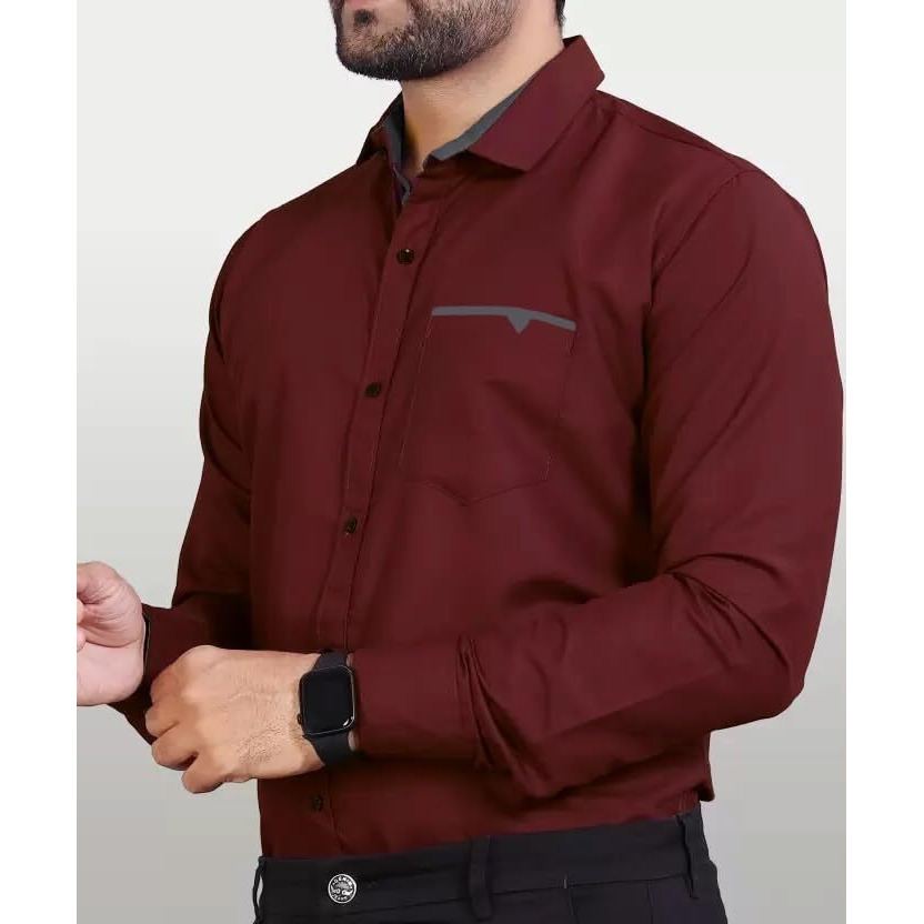 CB-COLEBROOK Men Regular Fit Solid Spread Collar Casual Shirt (Small, Berry Maroon)