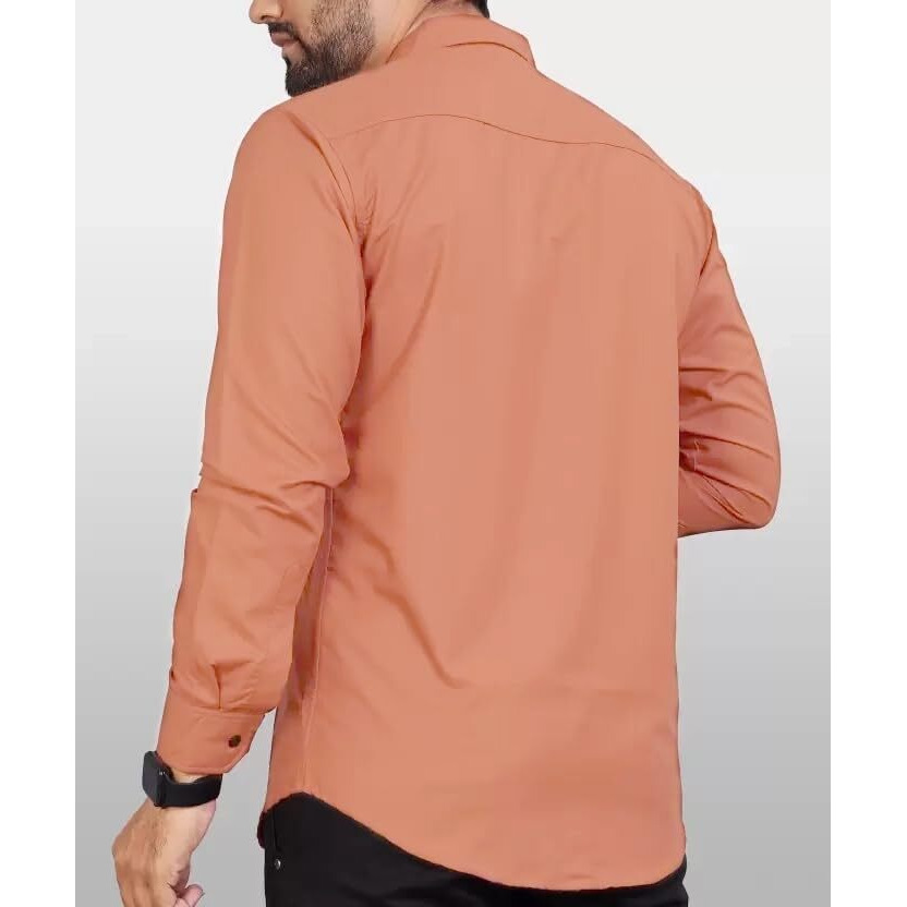 CB-COLEBROOK Men Regular Fit Solid Spread Collar Casual Shirt (Small, Orange Sherbet)