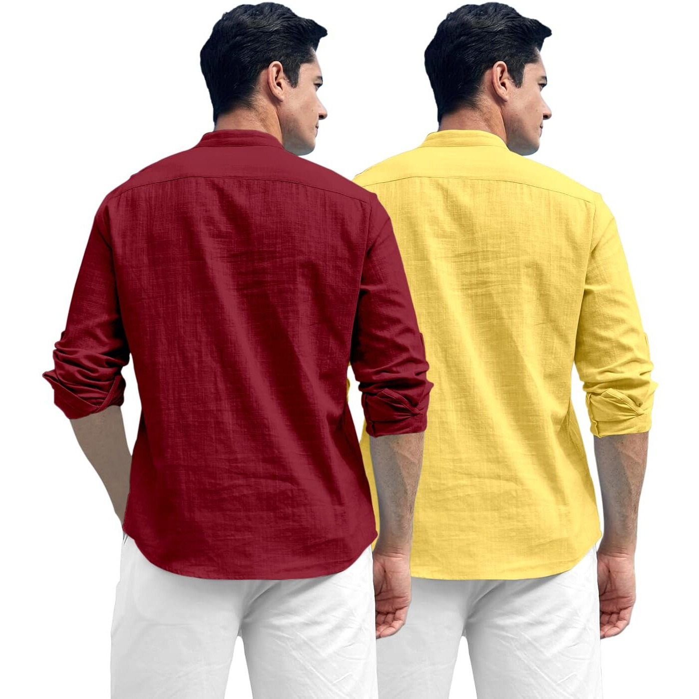 Zombom Combo of Men's Solid Cotton Blend Full Sleeve Straight Kurta Shirt (Pack of 2) Maroon-Yellow