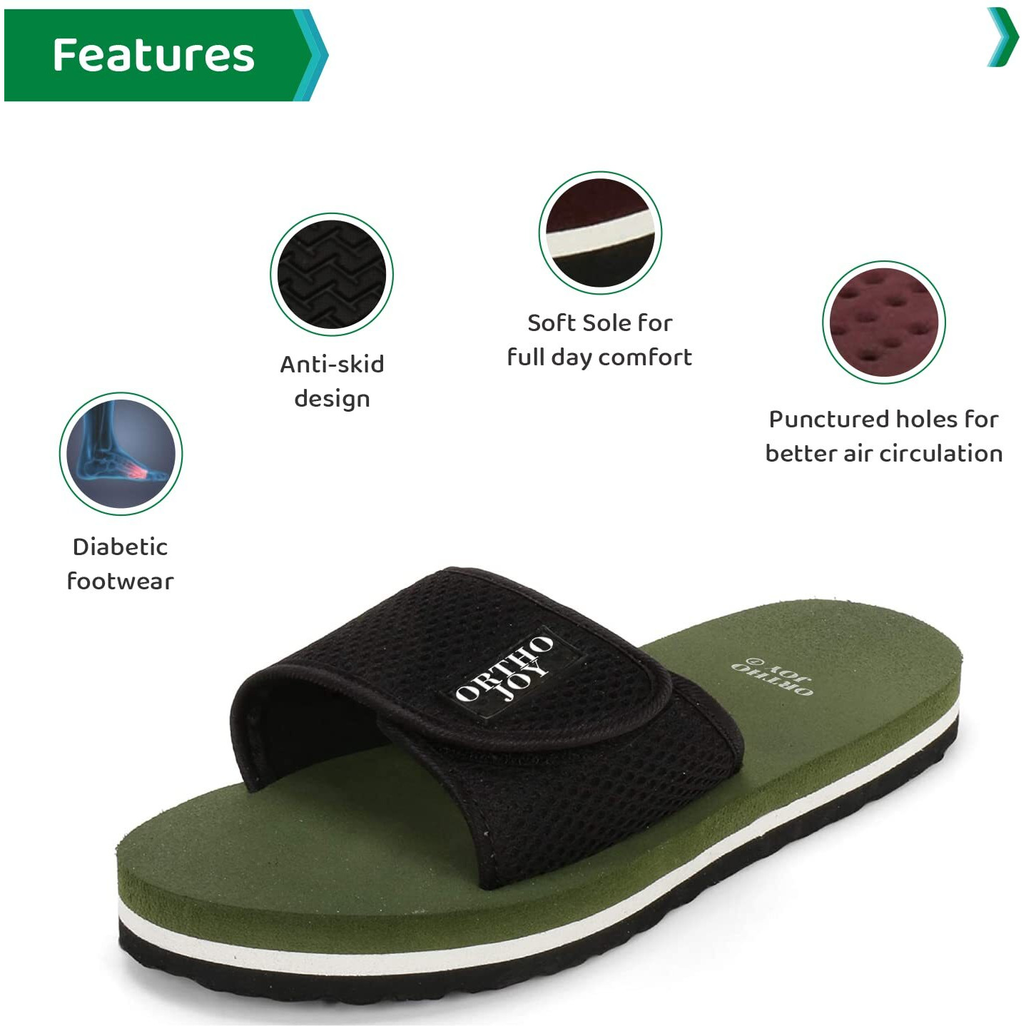 ORTHO JOY Extra Soft Doctor Ortho Slippers for Men/Flip-flops - ORTH_MSP03_GRN_12