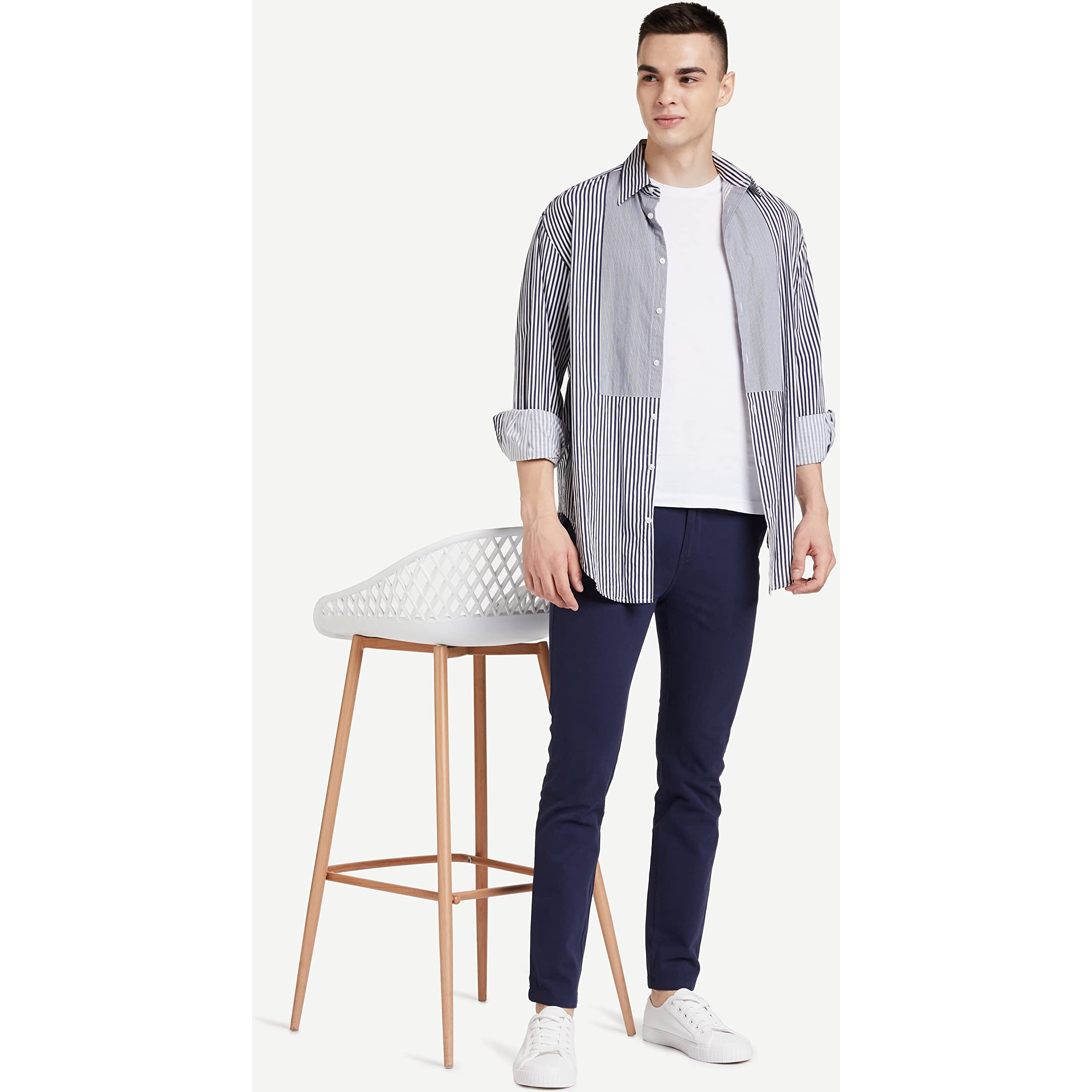 Amazon Brand - Symbol Men's Casual Cotton Pants | Chinos | Trousers (Regular Fit) (Navy 3_28)