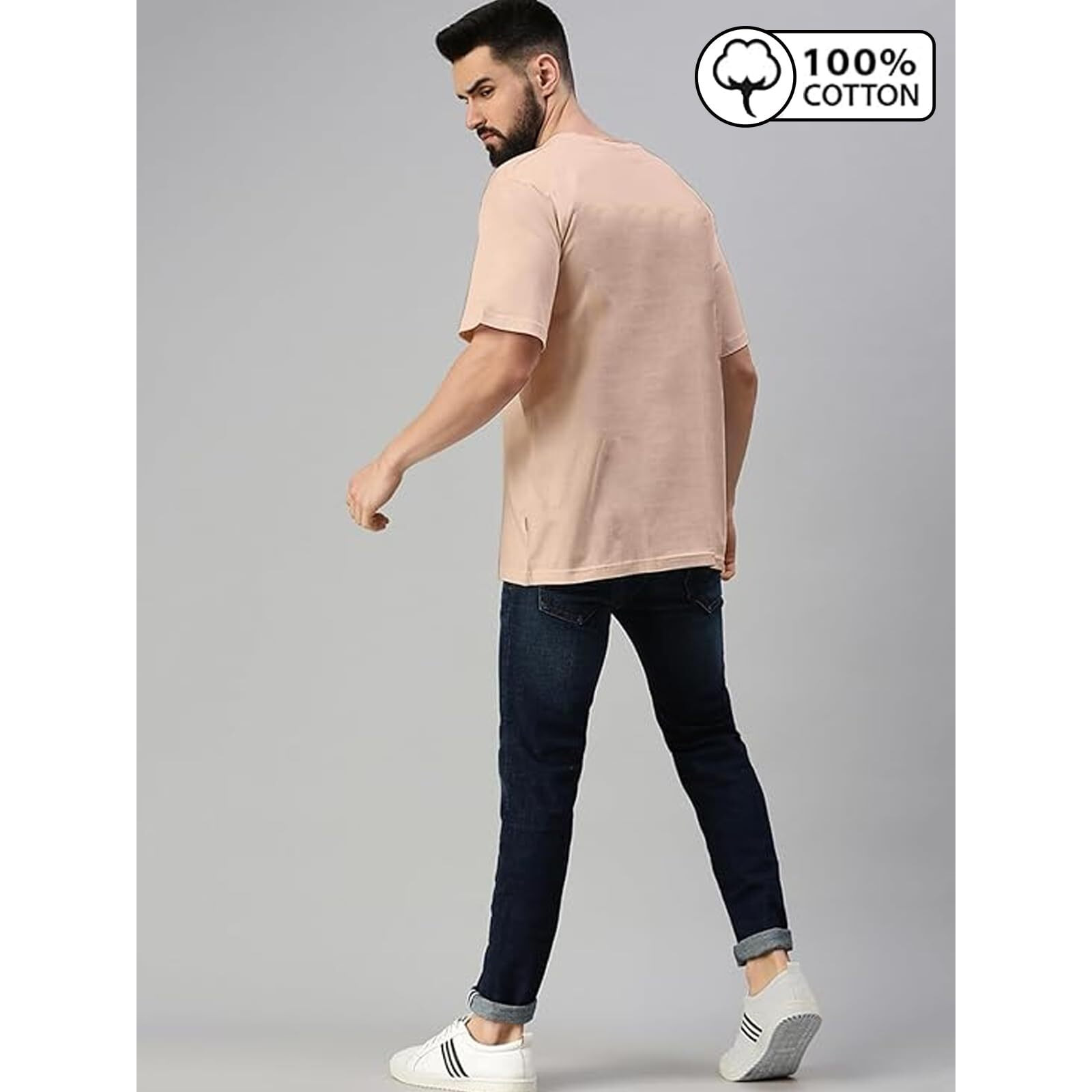 Veirdo Swan White Oversized Baggy Fit Drop Shoulder Half Sleeves Round Neck Solid Pure Cotton T-Shirt for Men (OS_100_SWANWHITE_L)