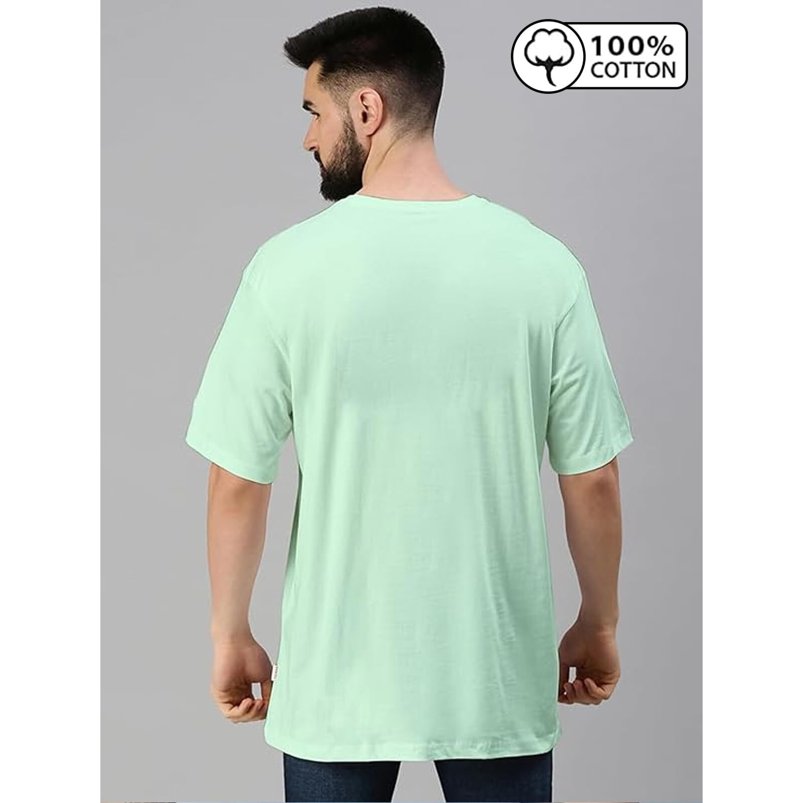 VeirdoFog Green Oversized Baggy Fit Drop Shoulder Half Sleeves Round Neck Solid Pure Cotton T-Shirt for Men (OS_100_FOGGREEN_M)