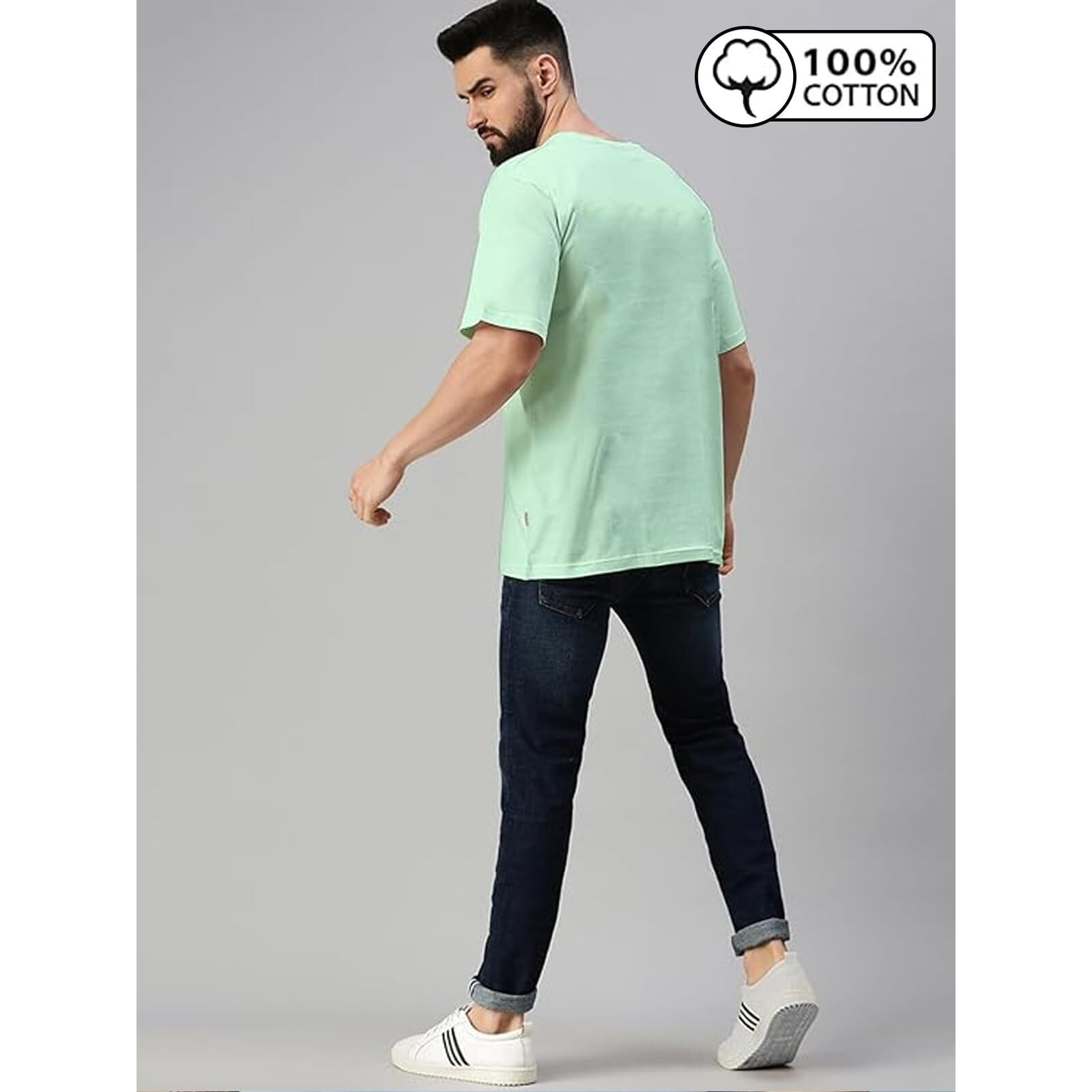 VeirdoFog Green Oversized Baggy Fit Drop Shoulder Half Sleeves Round Neck Solid Pure Cotton T-Shirt for Men (OS_100_FOGGREEN_M)