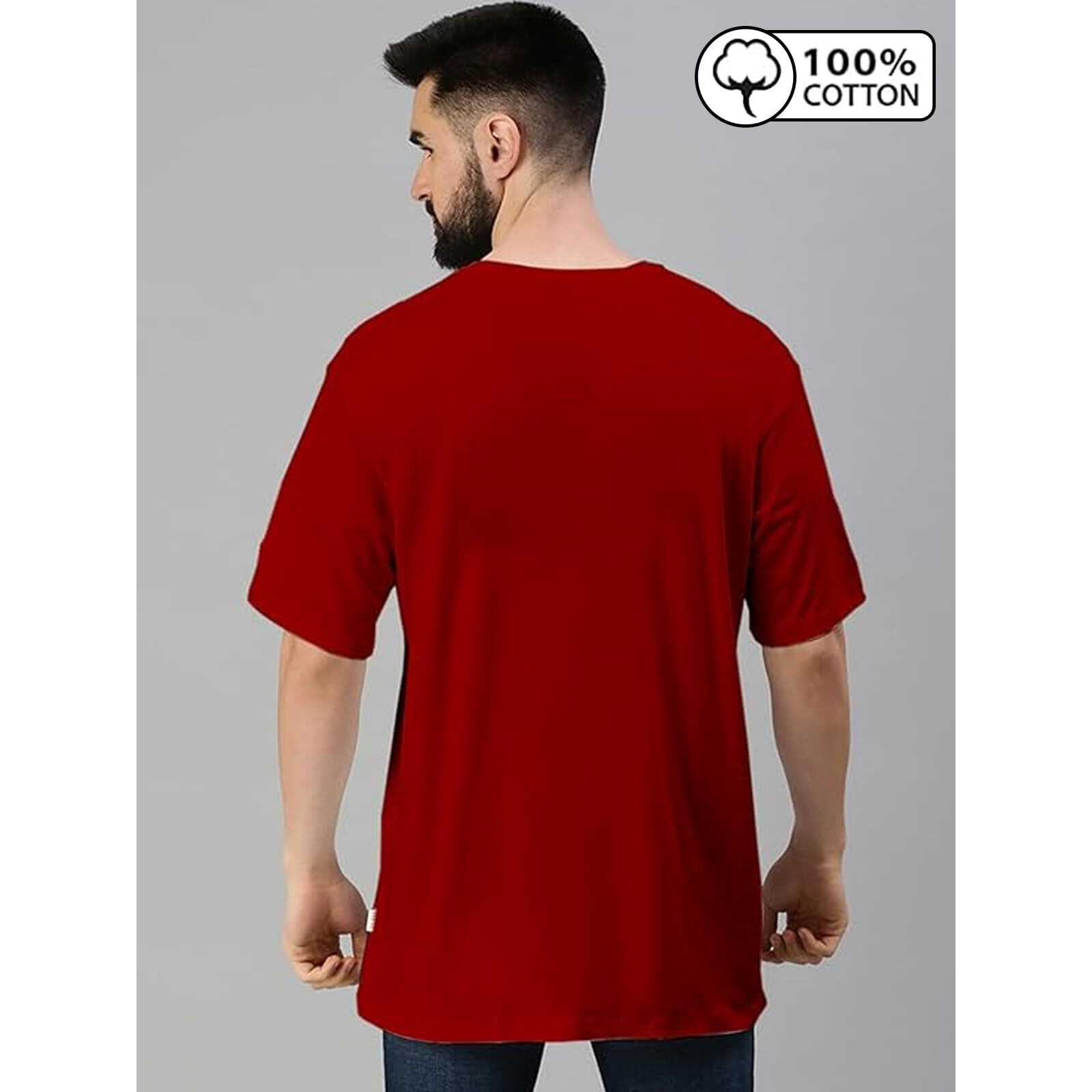 VeirdoMaroon Oversized Baggy Fit Drop Shoulder Half Sleeves Round Neck Solid Pure Cotton T-Shirt for Men (OS_100_Maroon_XL)