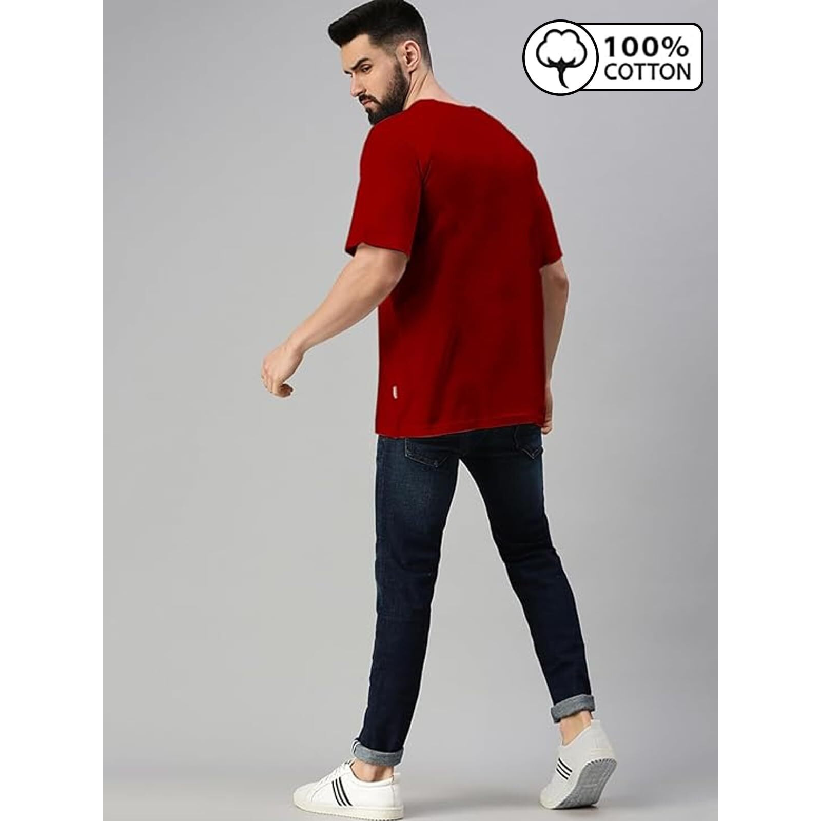 VeirdoMaroon Oversized Baggy Fit Drop Shoulder Half Sleeves Round Neck Solid Pure Cotton T-Shirt for Men (OS_100_Maroon_XL)