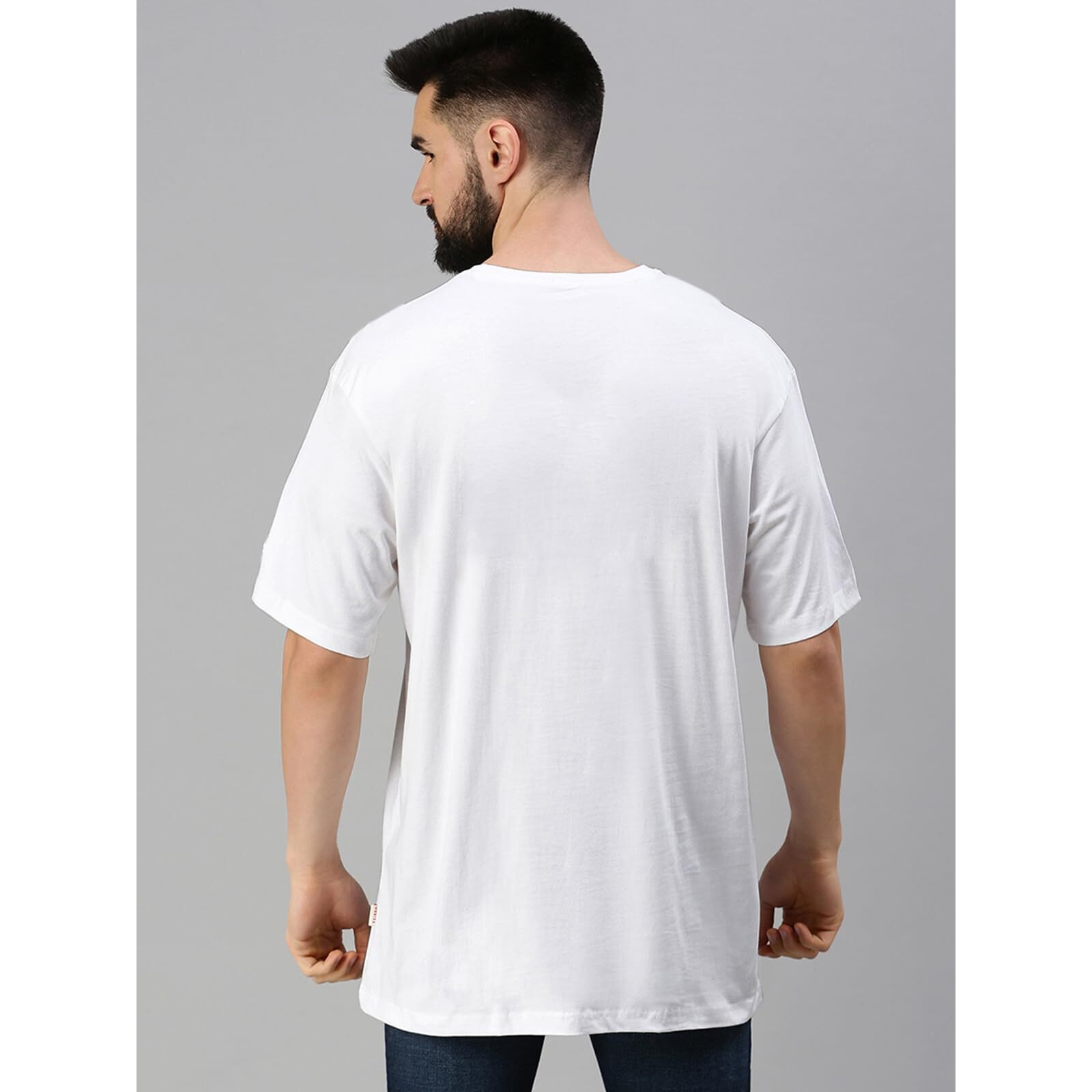 VeirdoWhite Oversized Baggy Fit Drop Shoulder Half Sleeves Round Neck Solid Pure Cotton T-Shirt for Men (OS_100_White_XXL)