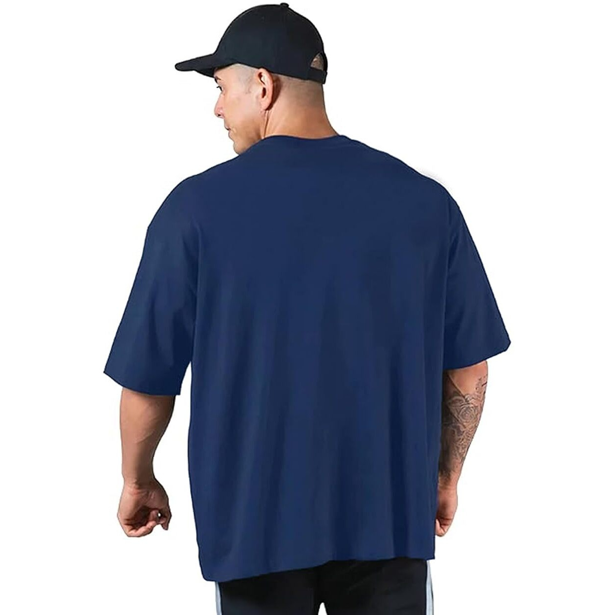VeirdoNavy Oversized Baggy Fit Drop Shoulder Half Sleeves Round Neck Solid Pure Cotton T-Shirt for Men (OS_100_Navy_XL)