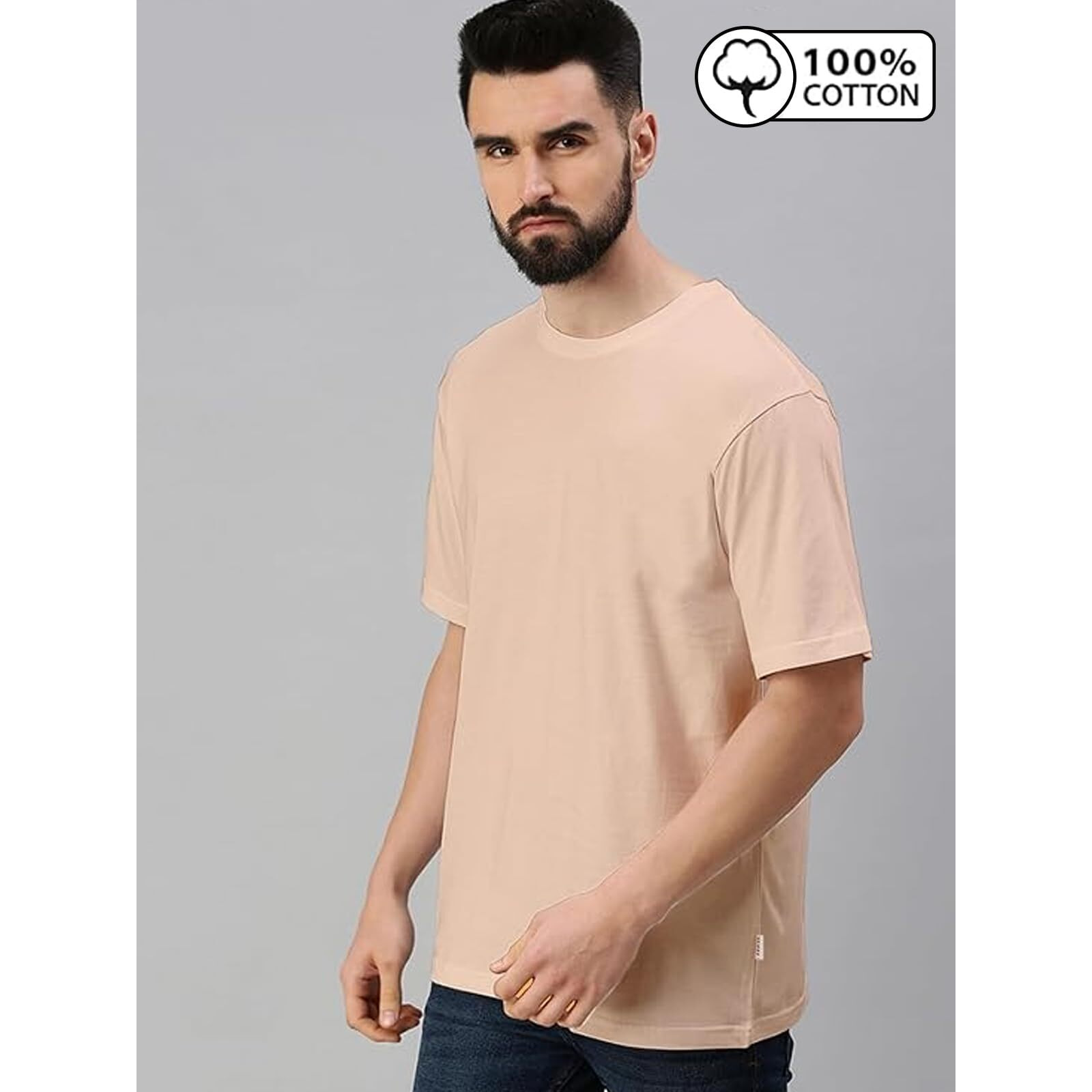 Veirdo Swan White Oversized Baggy Fit Drop Shoulder Half Sleeves Round Neck Solid Pure Cotton T-Shirt for Men (OS_100_SWANWHITE_XXL)