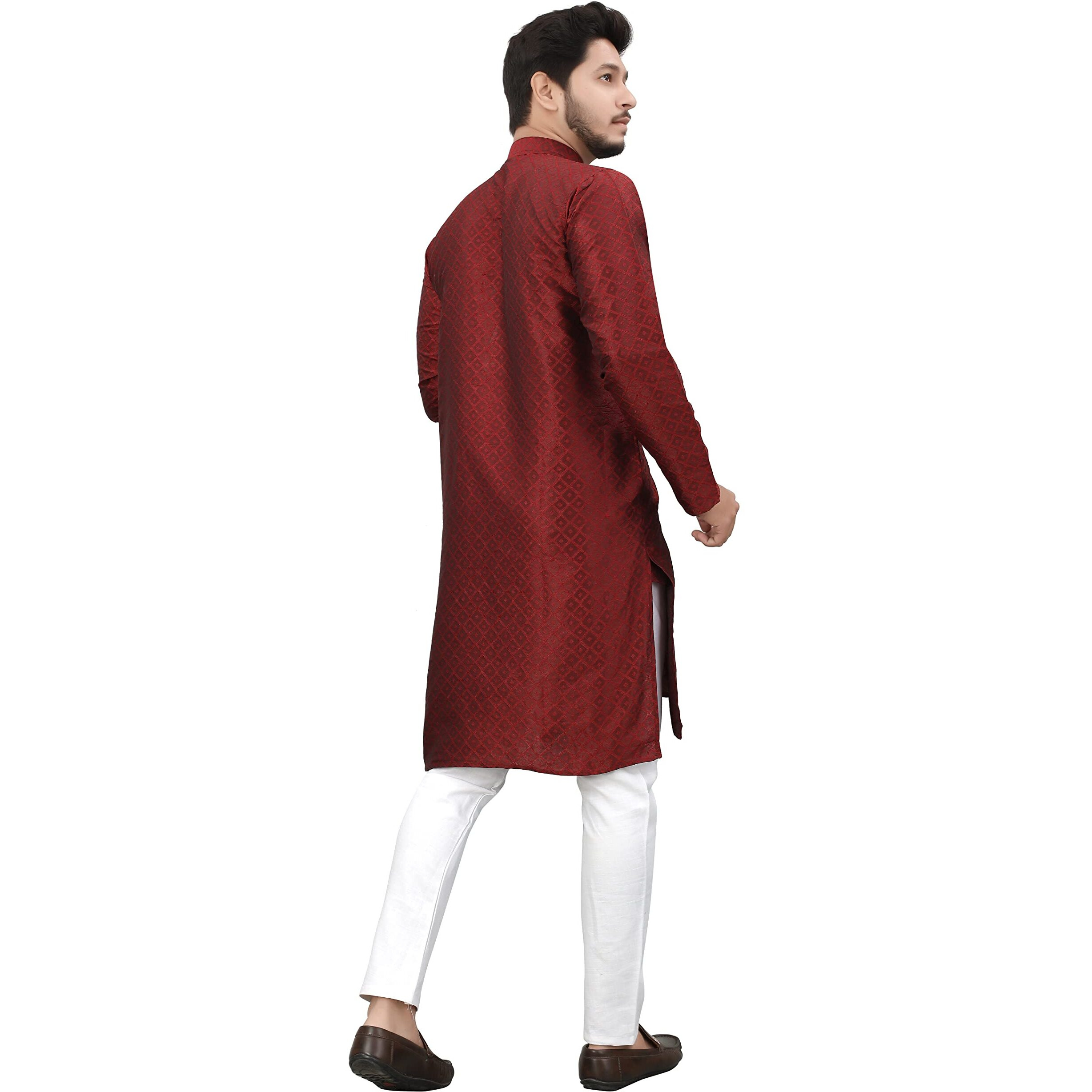 More & More Men's Cottan Blend Kurta Maroon