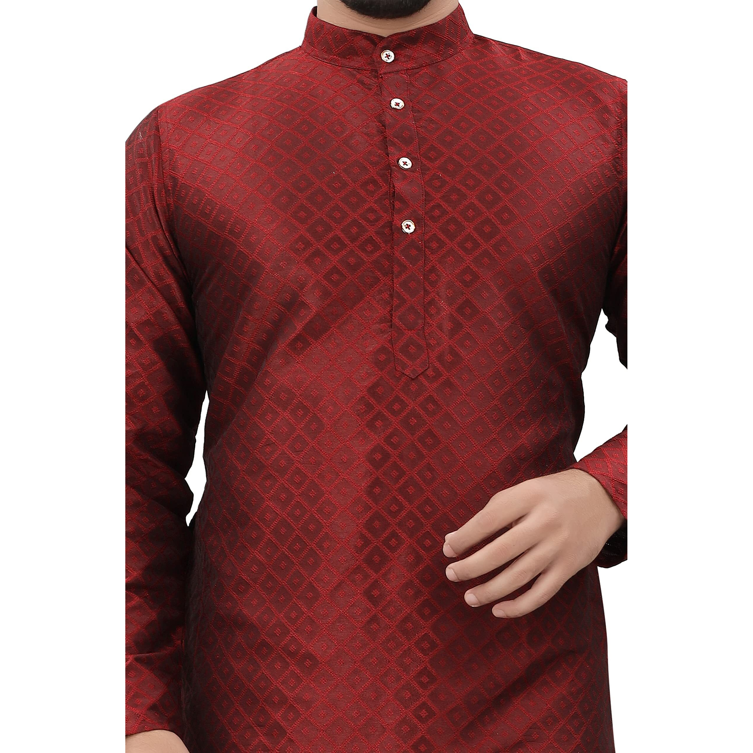 More & More Men's Cottan Blend Kurta Maroon