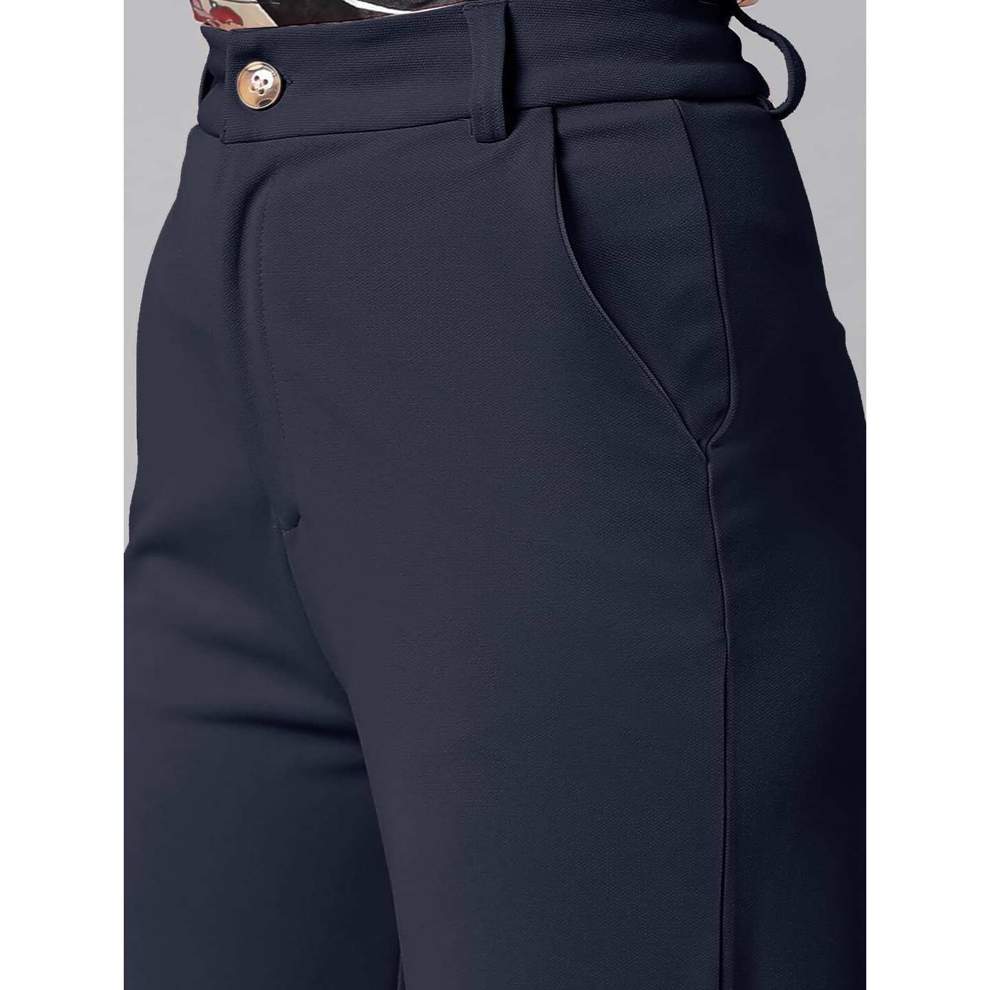 KOTTY Women's High Rise Cotton Blend Relaxed Fit Trousers Navy Blue