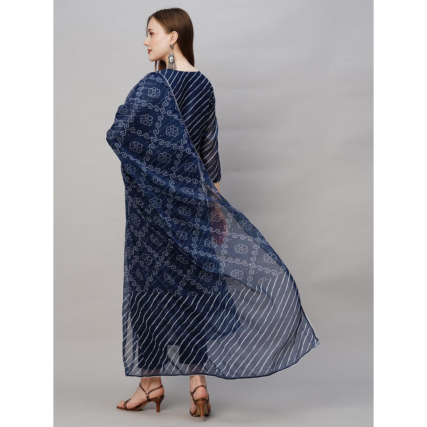 ANNI DESIGNER Women's Cotton Blend Straight Printed Kurta with Pant & Dupatta (Doremi Navy-NW_3XL_Navy Blue_XXX-Large)