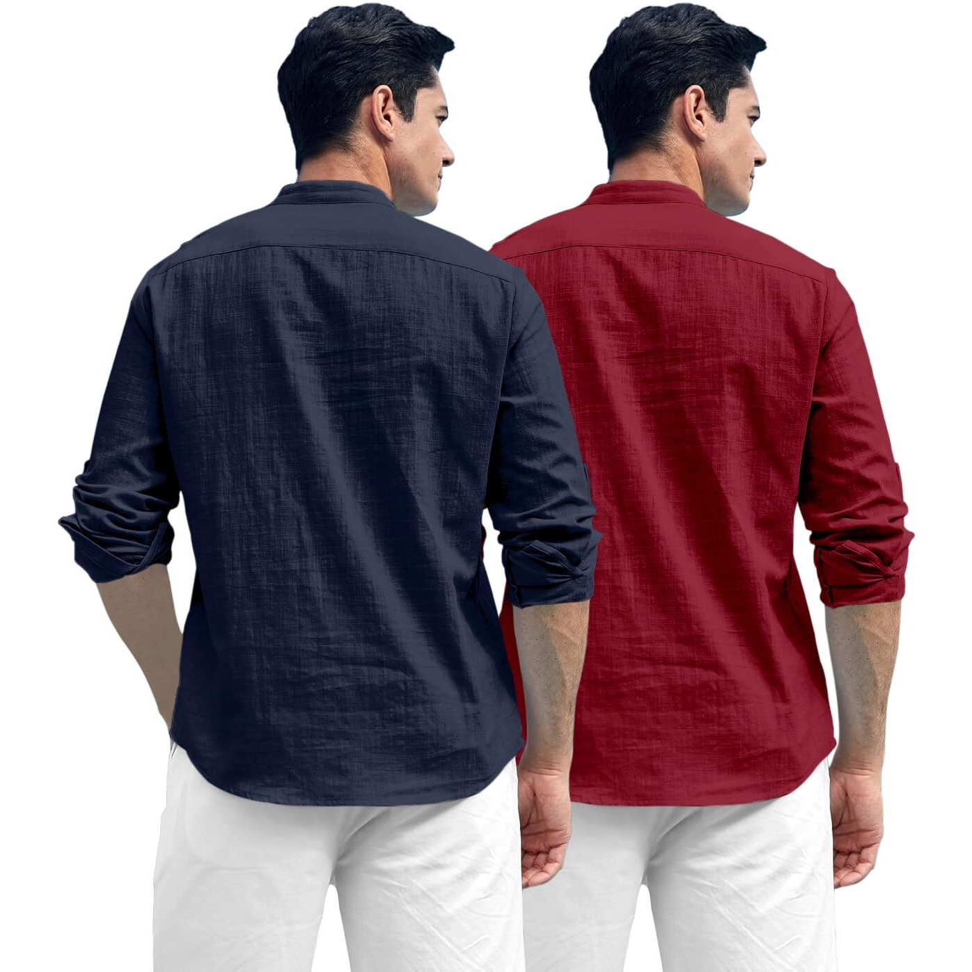 Zombom Combo of Men's Solid Cotton Blend Full Sleeve Straight Kurta Shirt (Pack of 2)