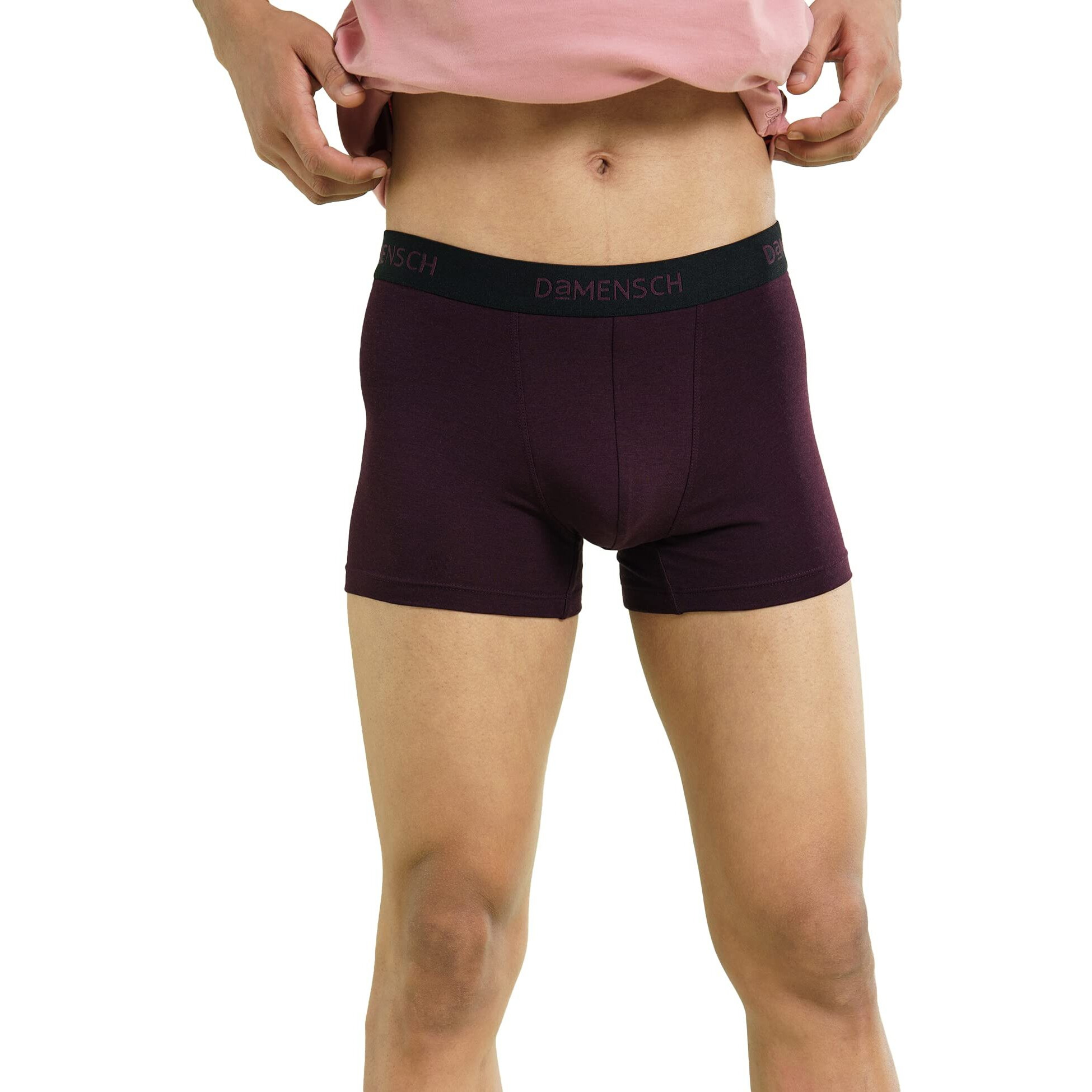 DAMENSCH Mens Premium Cotton Solid Trunks ReFRSH Single of Peppermint Powered-Pack of 1-Loyal Maroon-Large