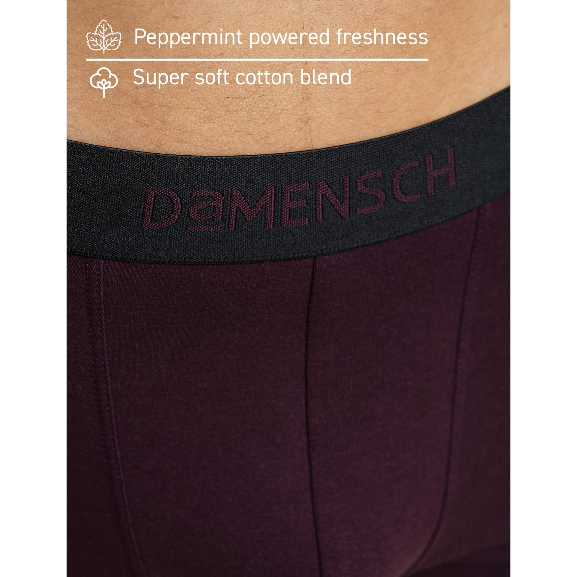 DAMENSCH Mens Premium Cotton Solid Trunks ReFRSH Single of Peppermint Powered-Pack of 1-Loyal Maroon-Large