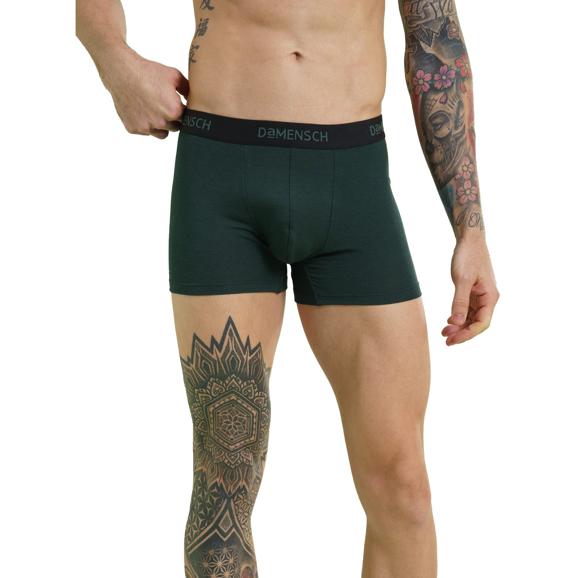DAMENSCH Mens Premium Cotton Solid Trunks ReFRSH Single of Peppermint Powered-Pack of 1-Pine Green-Large