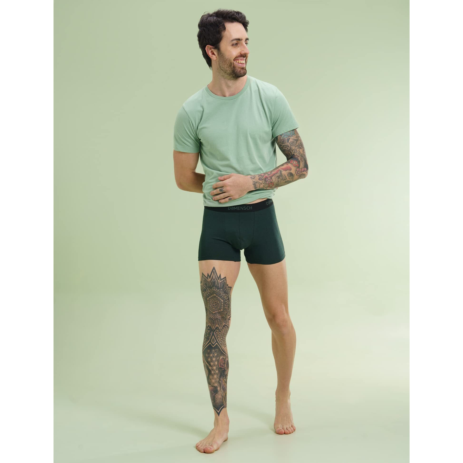 DAMENSCH Mens Premium Cotton Solid Trunks ReFRSH Single of Peppermint Powered-Pack of 1-Pine Green-Large
