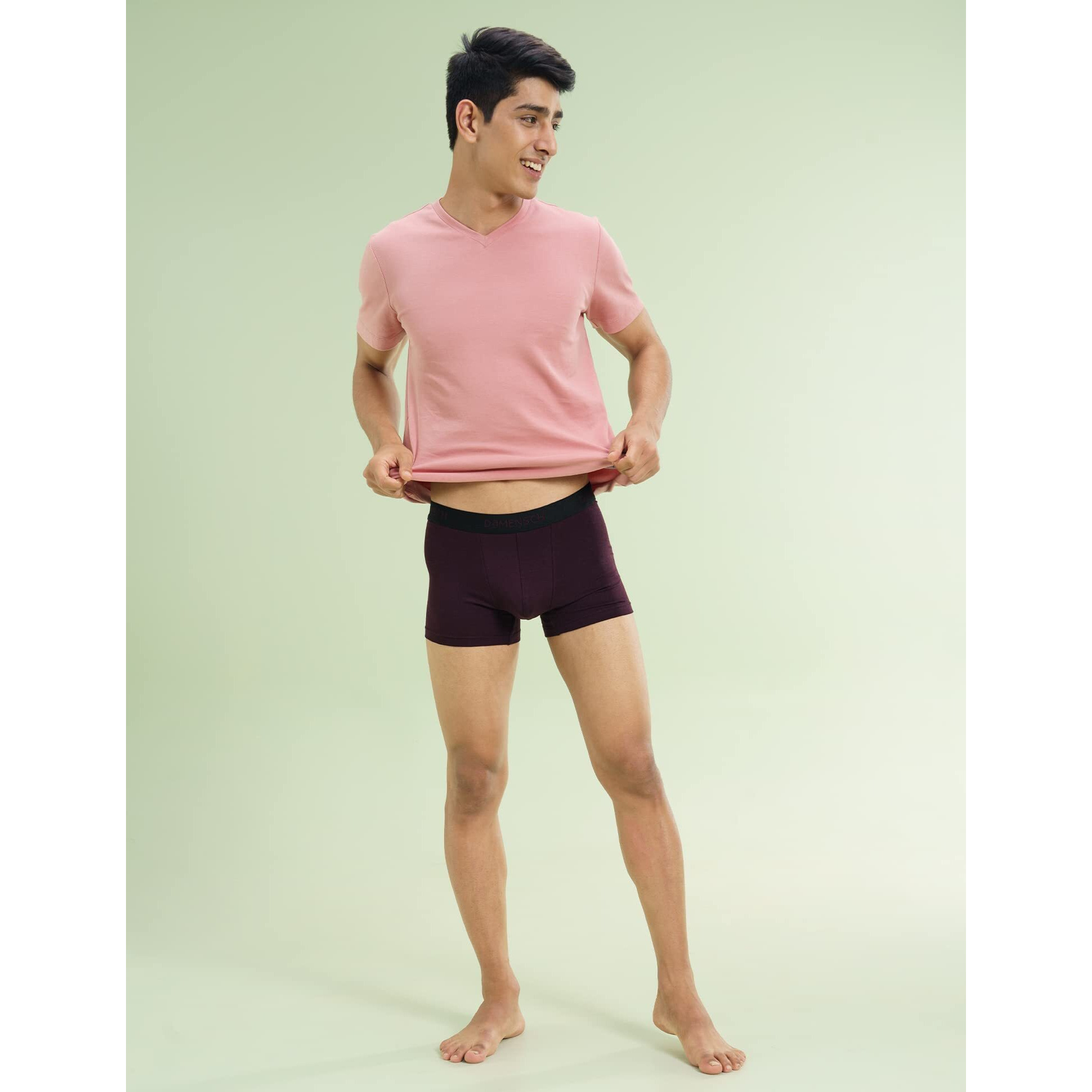 DAMENSCH Mens Premium Cotton Solid Trunks ReFRSH Single of Peppermint Powered-Pack of 1-Loyal Maroon-X-Large