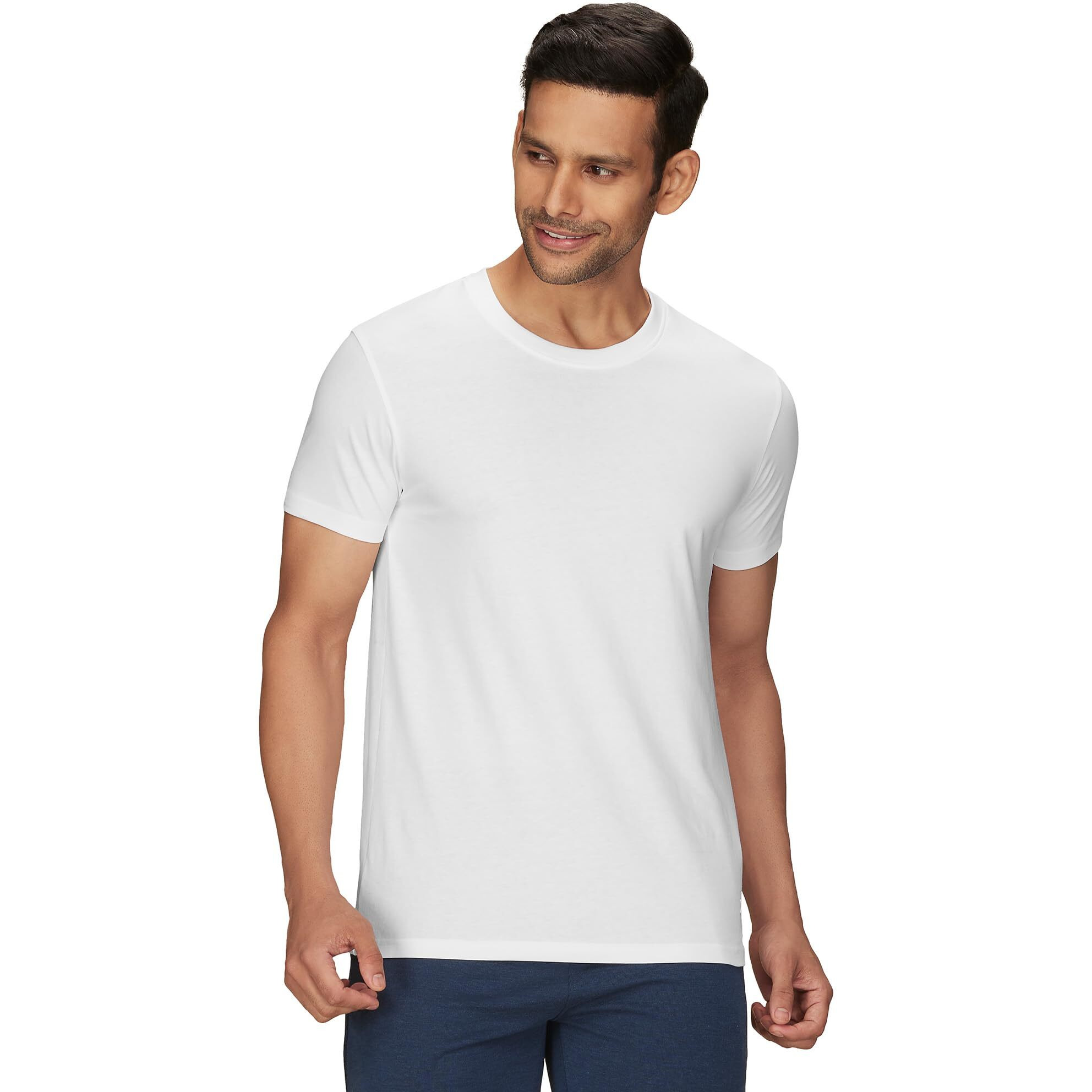 XYXX Men's Solid Regular Fit T-Shirt (XY_CR15_Tshirt_2_Anchor Grey+Polar White