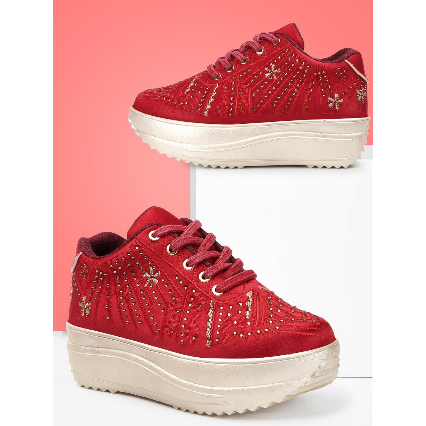 Vendoz Women Wedding Party Red Sneakers
