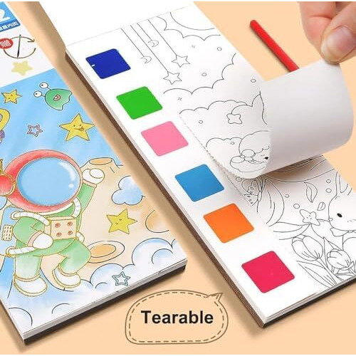 GLUN Watercolour Painting Notepad for Kids 12 Different Pages, Water Painting Book with Water Colour with Painting Brush, Different Theme (Unicorn)