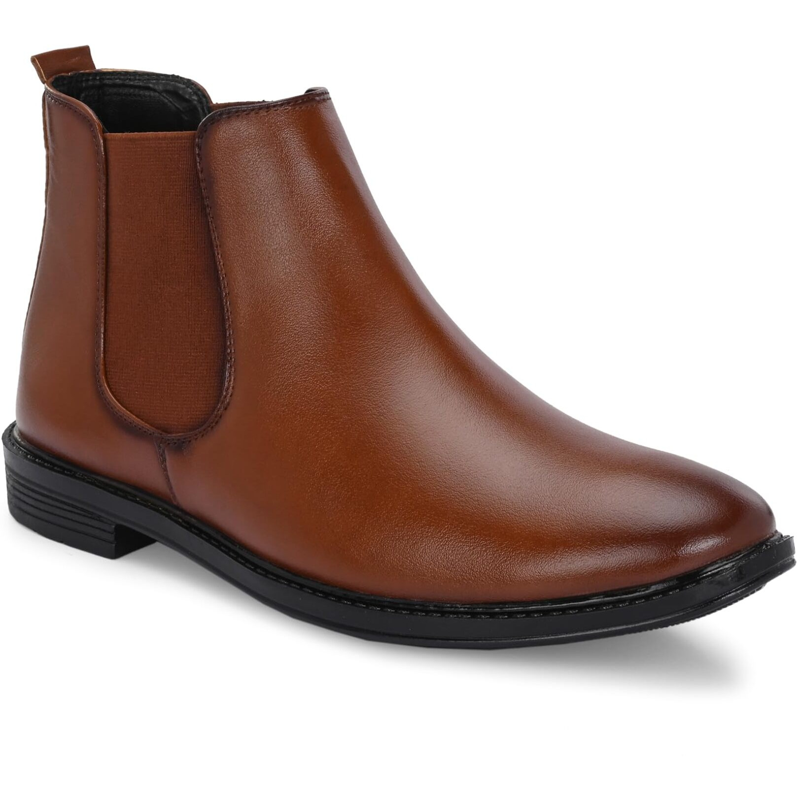 AADI Men's Tan Synthetic Leather Lightweight Comfortable Trendy Outdoor Casual Shoes Slip On Chelsea Boots
