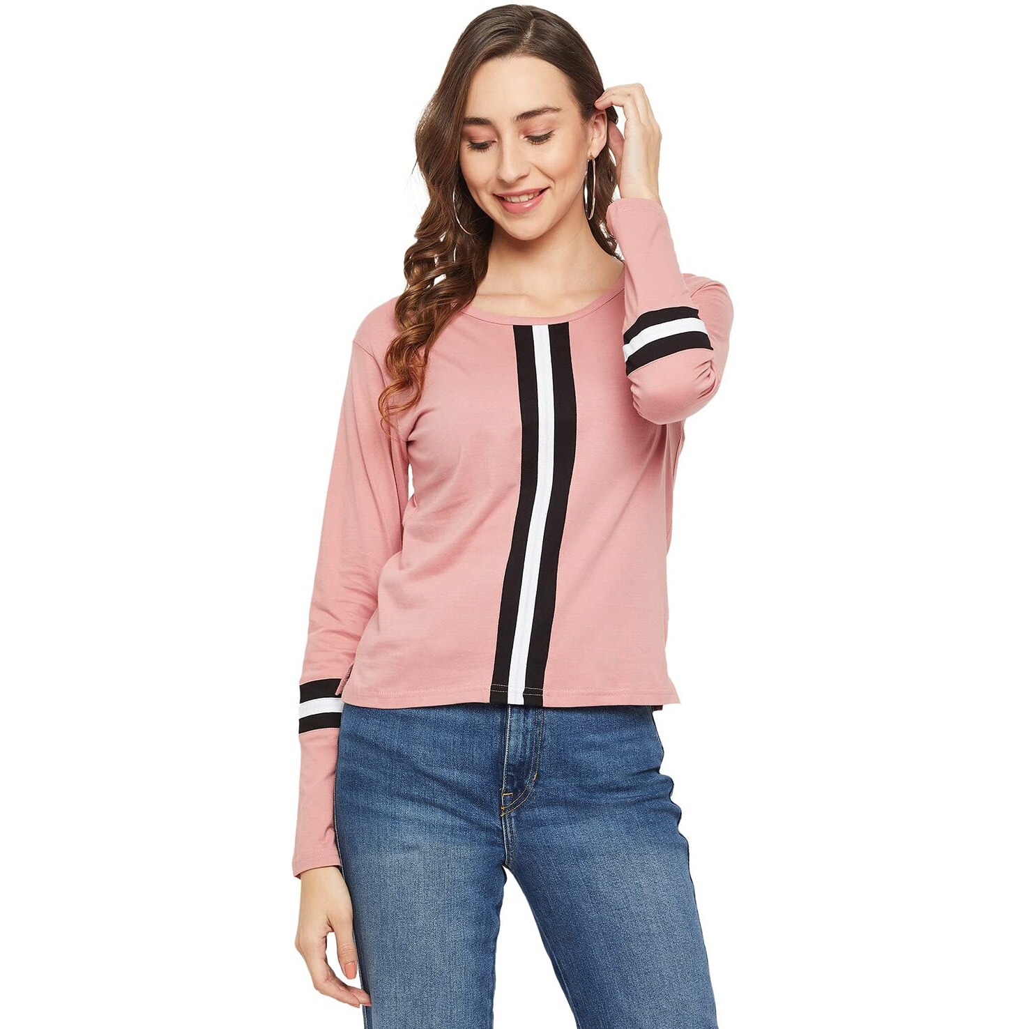 Fabricorn Solid DustyRose Full Sleeve Stylish Round Neck Cotton Tshirt for Women (DustyRose, X-Large)