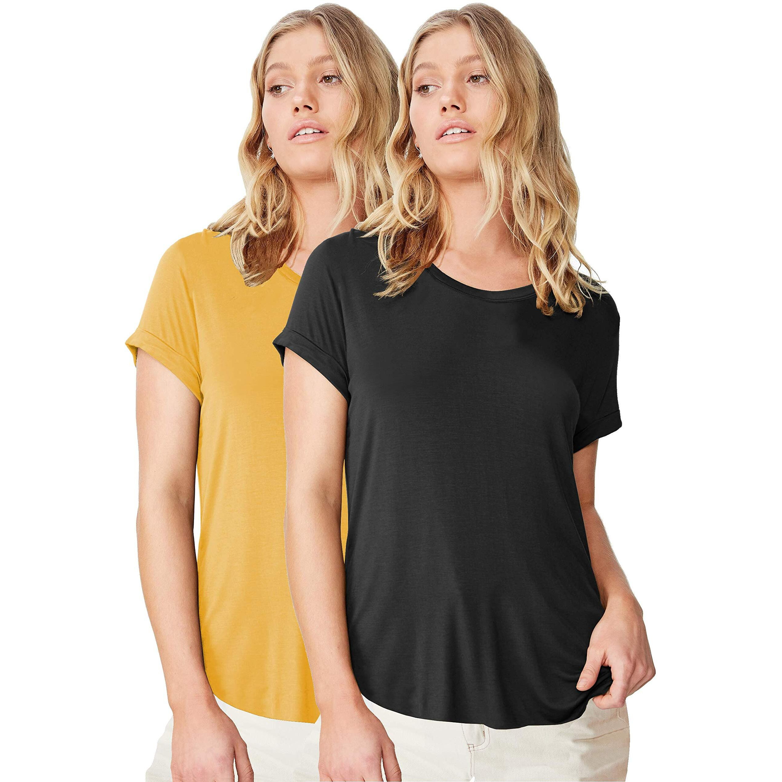 Fabricorn Combo of Plain Black and Mustard Yellow Color Stylish Up and Down Cotton Tshirt for Women (Mustard Yellow and Black, 3X-Large)