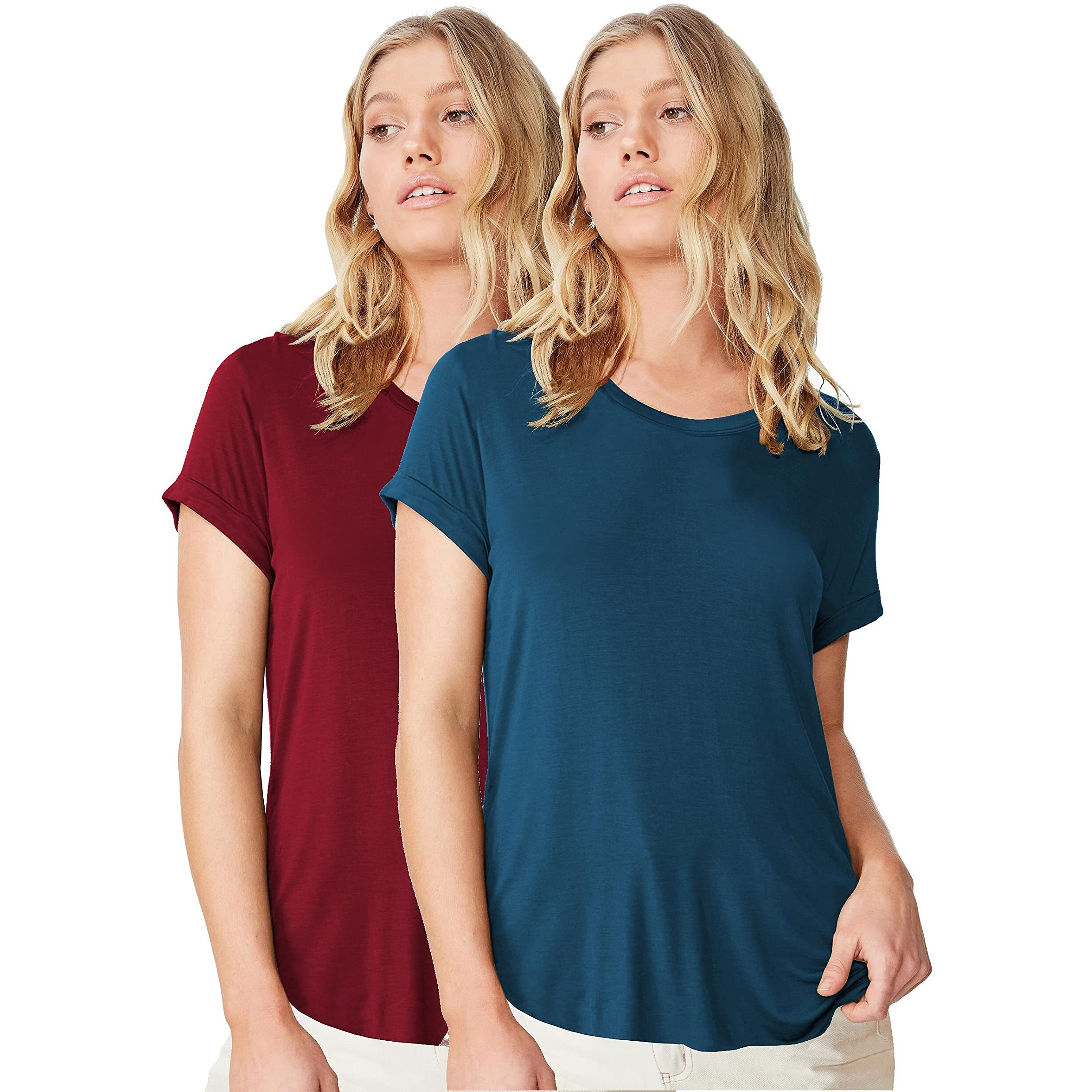 Fabricorn Stylish Combo of Plain Airforce Blue and Maroon Color Up and Down Cotton Tshirt for Women (Maroon and Airforce Blue, X-Large)