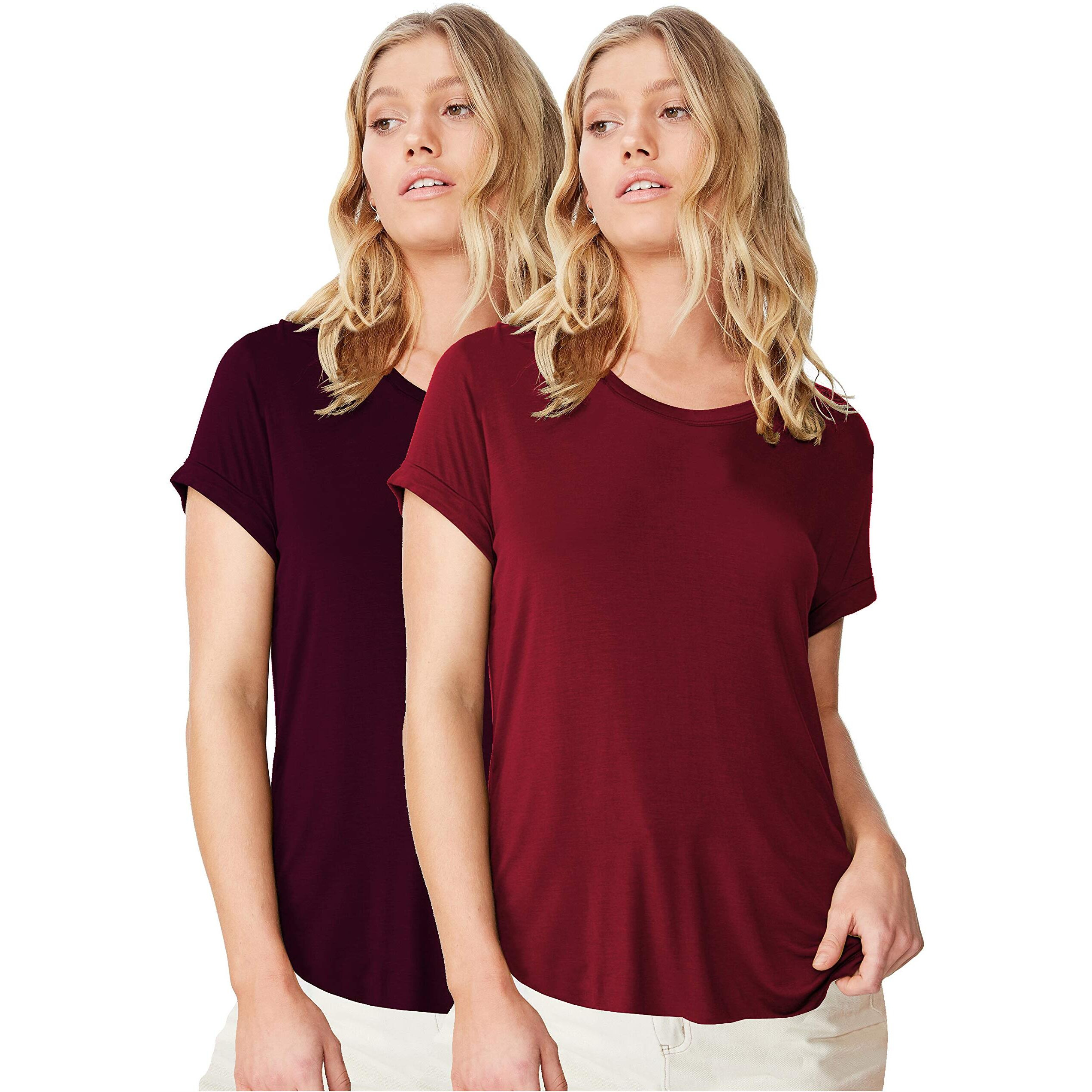 Fabricorn Stylish Combo of Plain Burgundy and Wine Color Up and Down Cotton Tshirt for Women (Wine and Burgundy, XX-Large)
