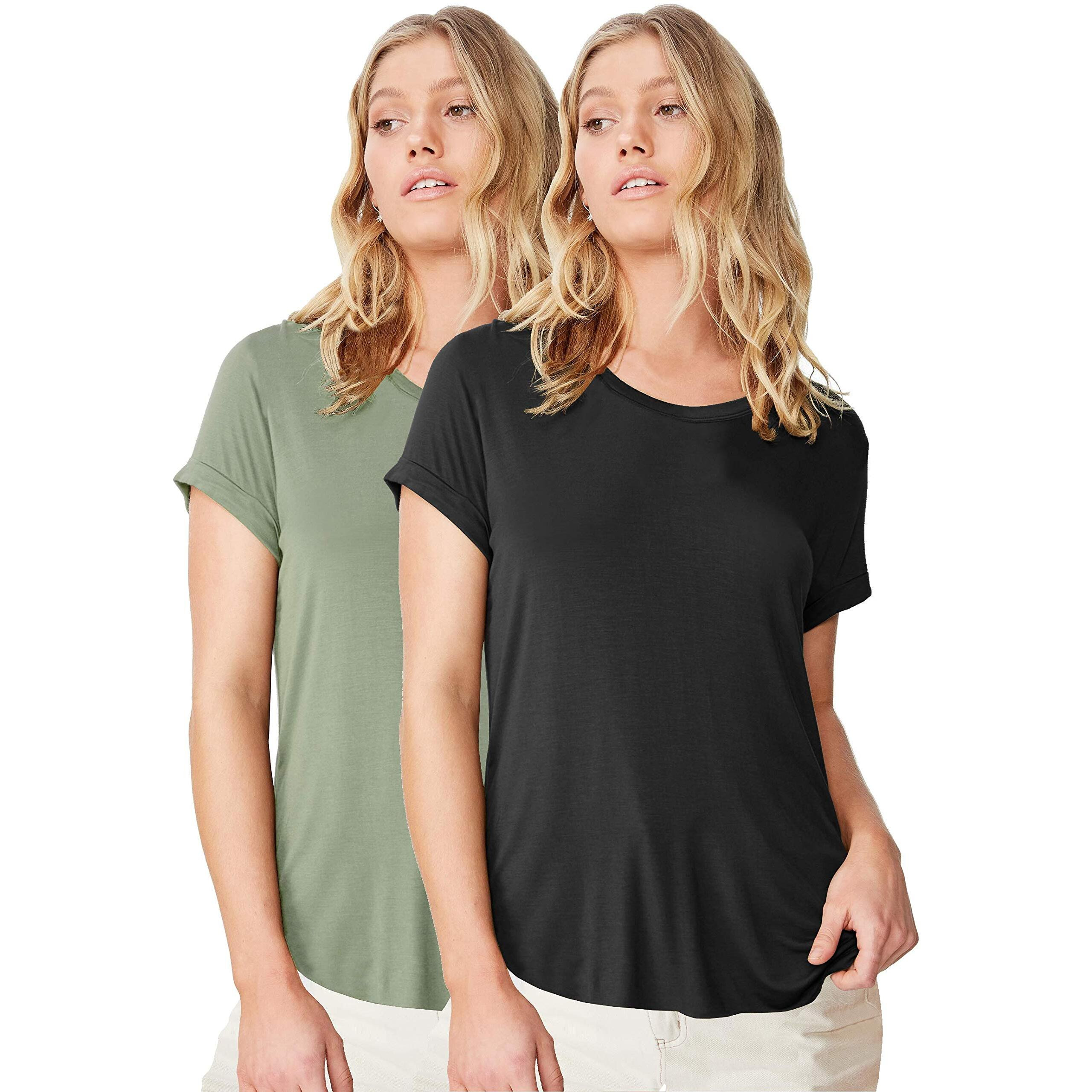Fabricorn Women's T-Shirts (CMB01_Blk_SageGrn_UpDown_XL_Black & Sage Green_X-Large)