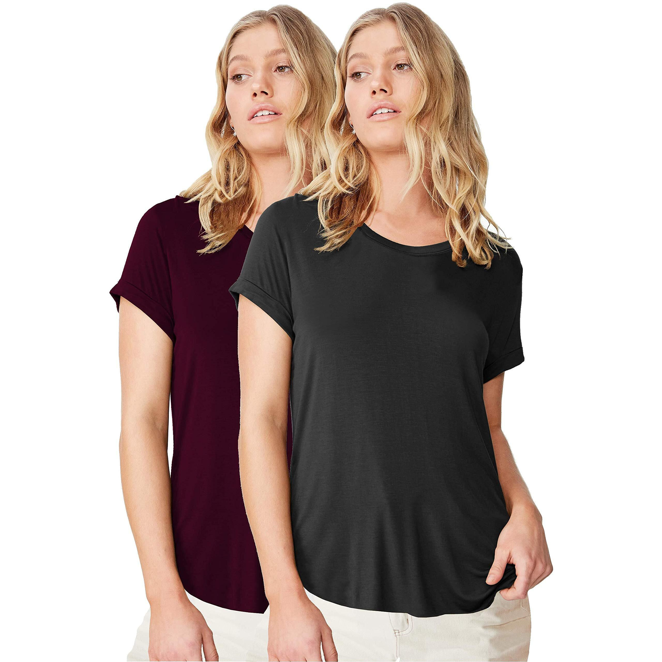 Fabricorn Women's T-Shirts (CMB01_Blk_Wine_UpDown_XL_Black & Wine_X-Large)