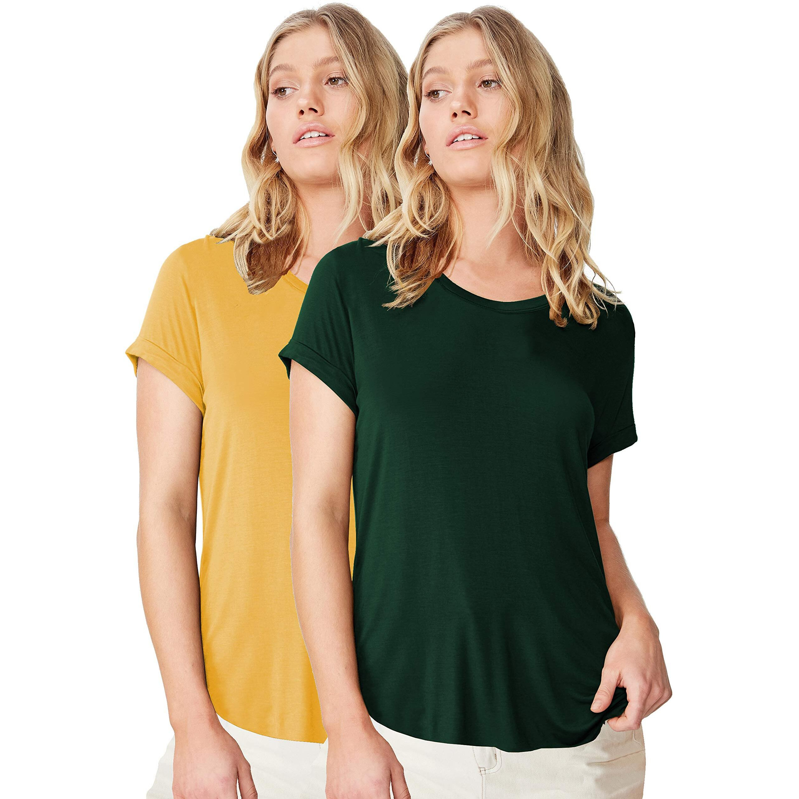Fabricorn Stylish Combo of Plain B. Green and Mustard Yellow Color Up and Down Cotton Tshirt for Women (Mustard Yellow and B. Green, 3X-Large)