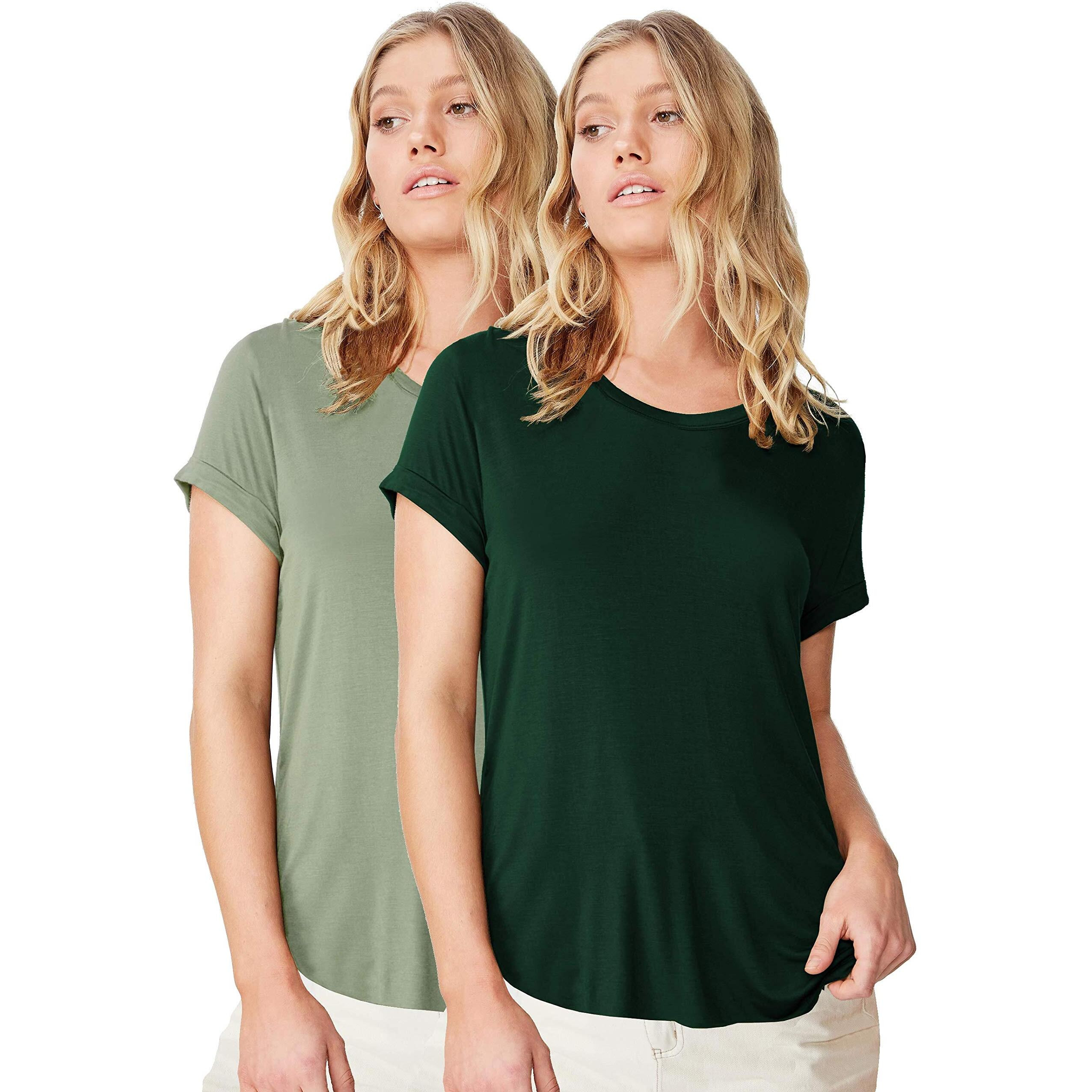 Fabricorn Women's T-Shirts (CMB01_Grn_SageGrn_UpDown_M_Bottle Green & Sage Green_Medium)