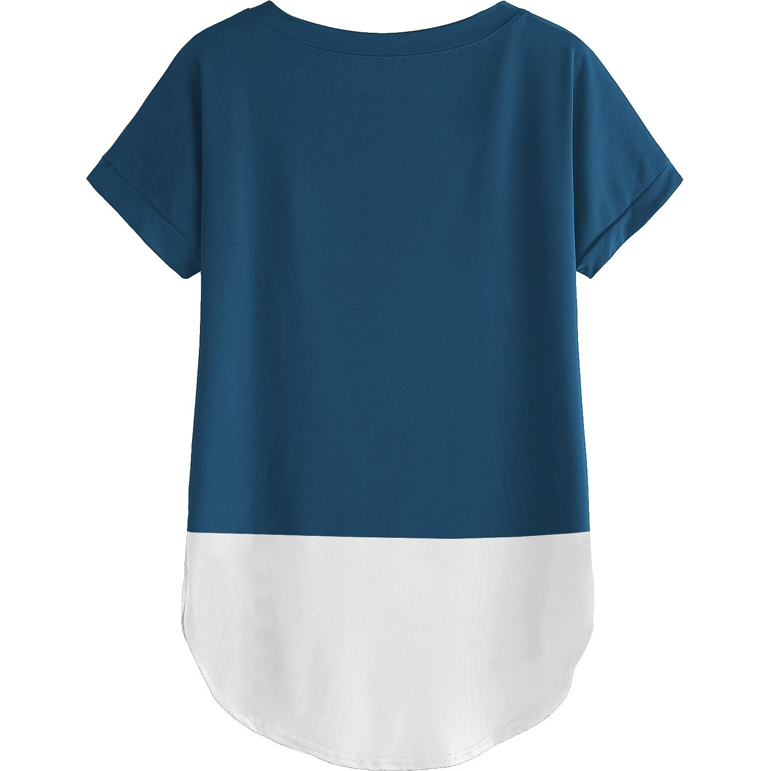 Fabricorn Plain Airforce Blue and White Round Neck Up and Down Cotton Tshirt for Women (Airforce Blue & White, Medium)