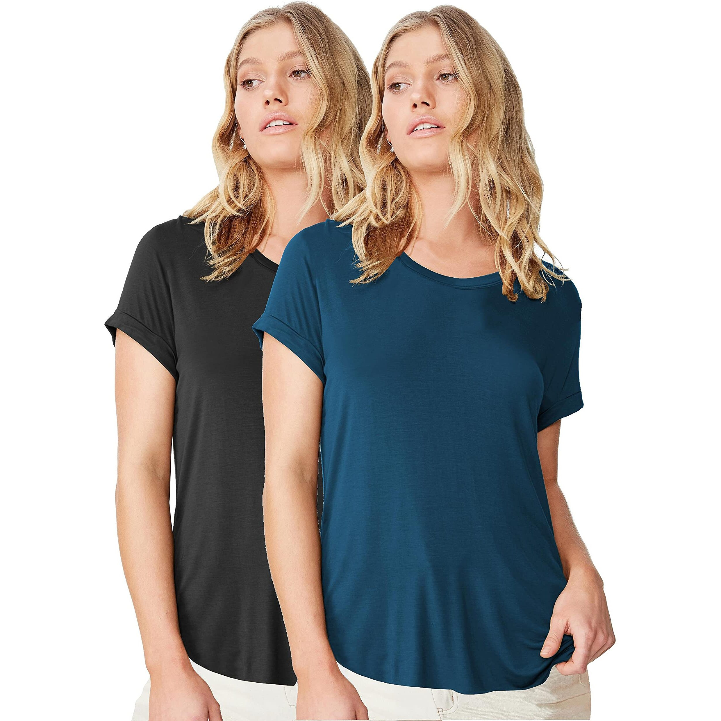 Fabricorn Stylish Combo of Plain Airforce Blue and Black Color Up and Down Cotton Tshirt for Women (Black and Airforce Blue, Small)