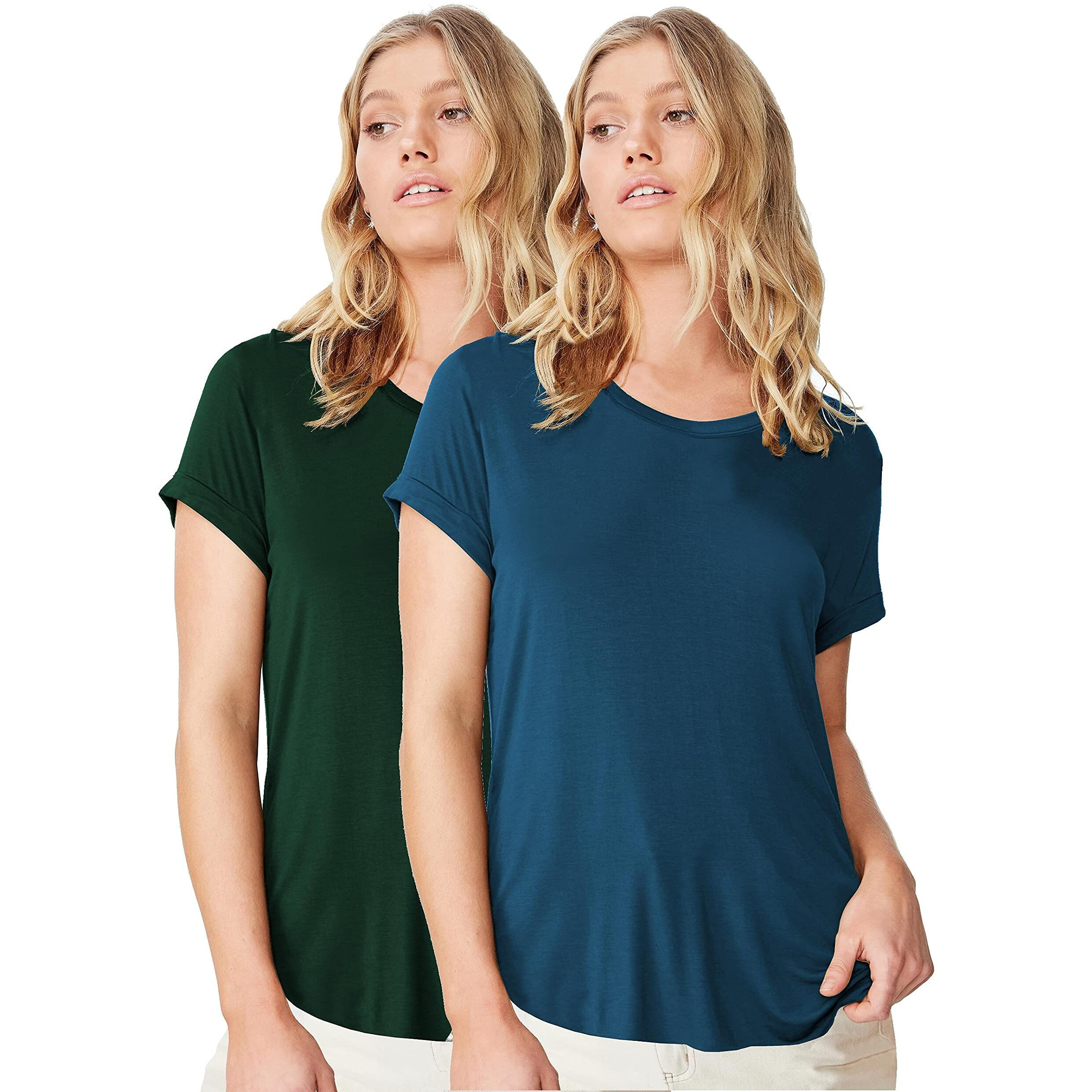 Fabricorn Stylish Combo of Plain Airforce Blue and Bottle Green Color Up and Down Cotton Tshirt for Women (Bottle Green and Airforce Blue, XX-Large)